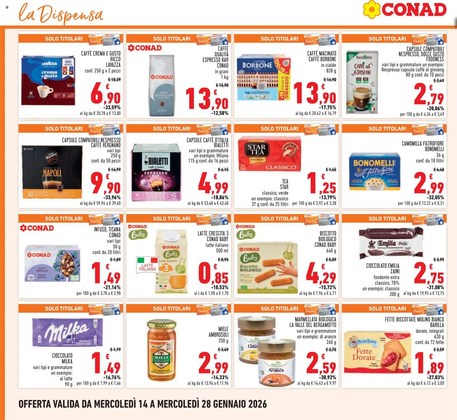 Volantino Conad del 14.01.2026 | Pagina: 16 | Prodotti: Crema, Arance, Fette biscottate, Marmellata