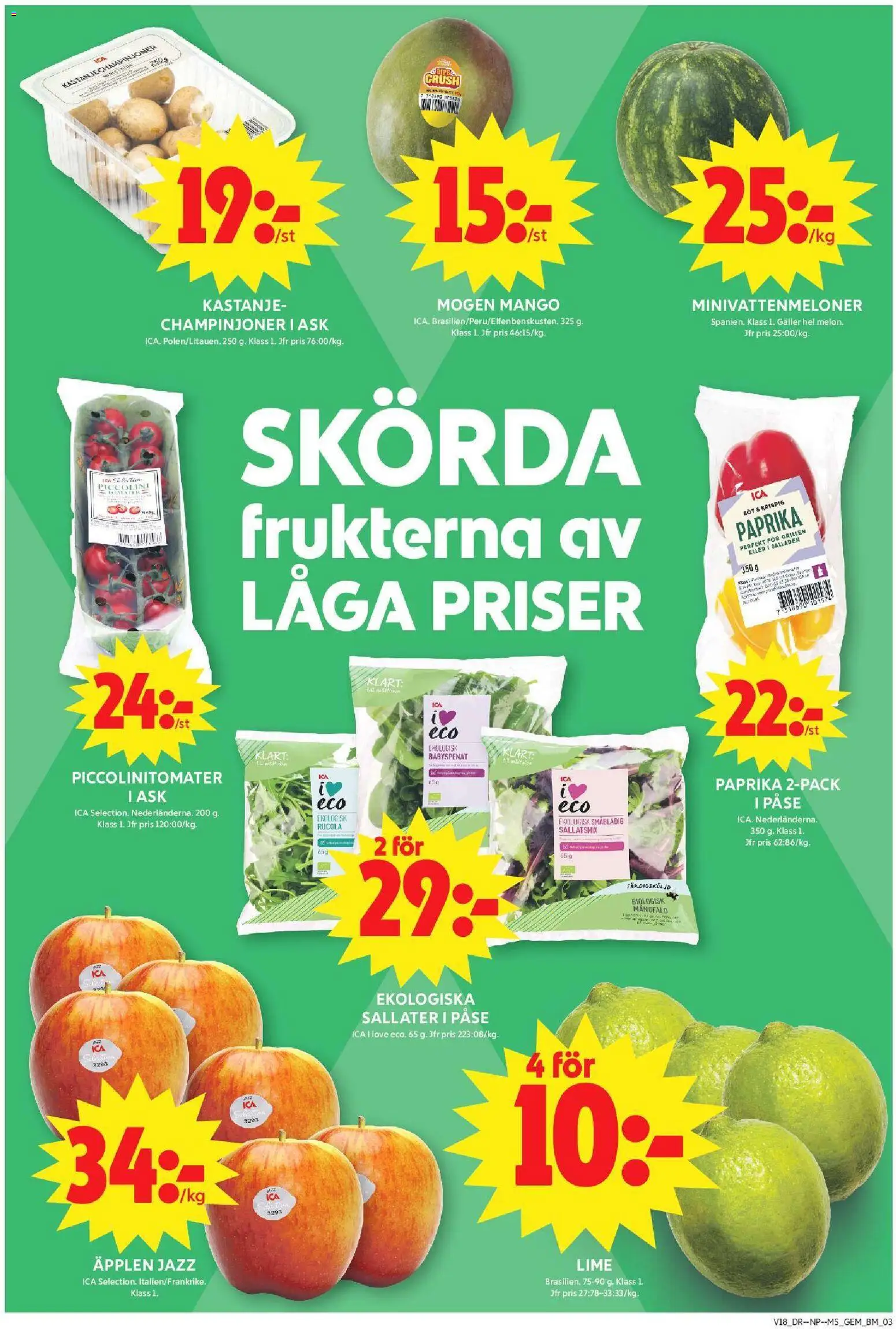 ICA Maxi reklamblad aktuell från 27.04.2026 | Sida: 3 | Produkter: Champinjoner, Äpple, Lime, Mango