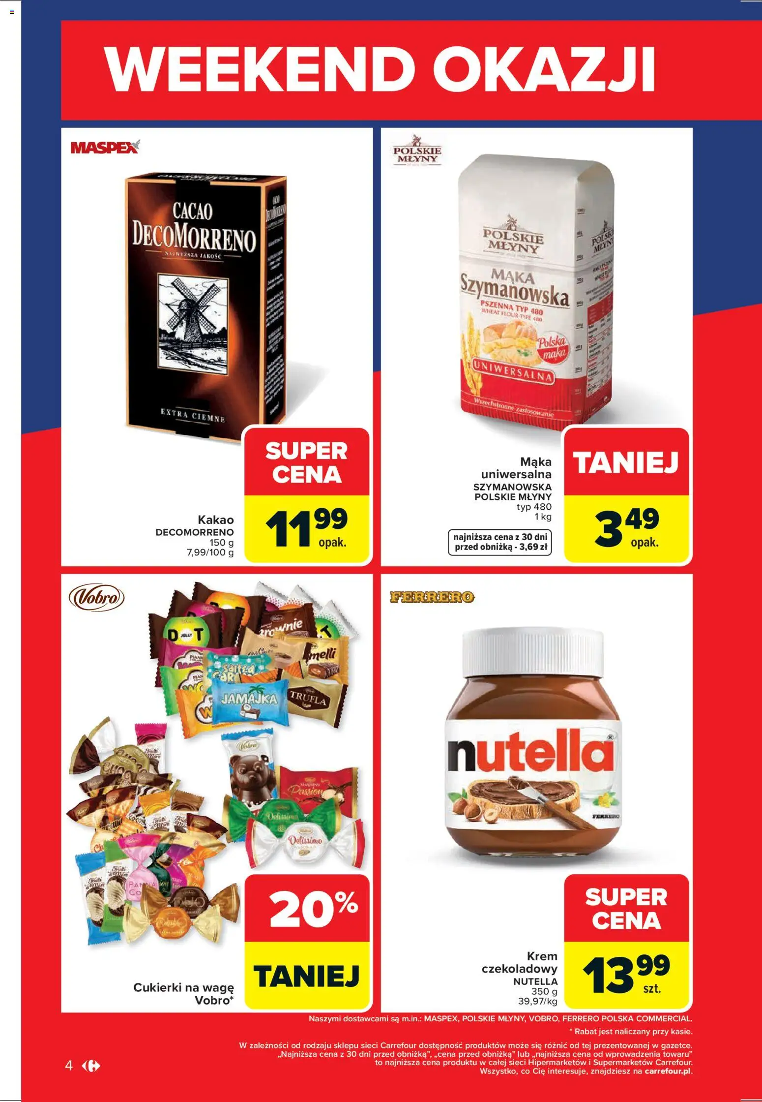 Carrefour Gazetka - Weekend okazji od 15.01.2026 | Strona: 4 | Produkty: Kakao, Cukierki na wagę, Cukierki, Krem