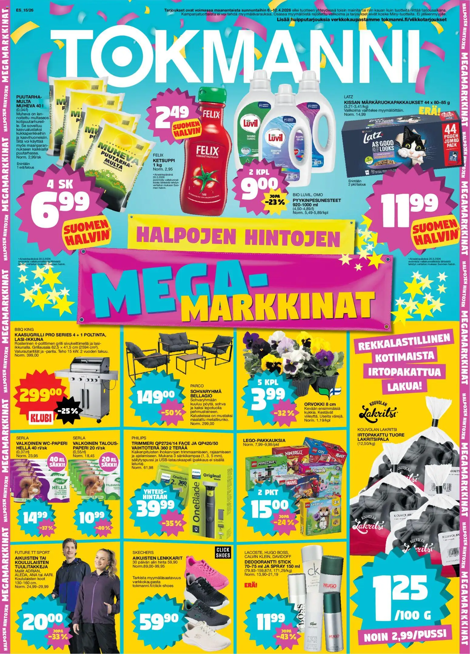Tokmanni tarjoukset – voimassa 06.04.2026 alkaen | Sivu: 1 | Tuotteet: Hella, Grilli, Kaasugrilli, Wc-paperi