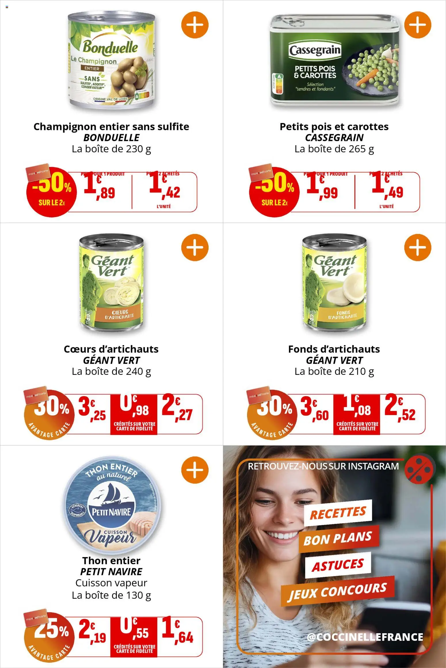 {H1} | Page: 28 | Produits: Carottes, Thon, Pois, Champignon