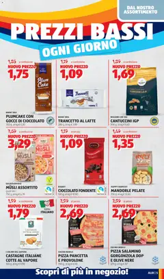 Anteprima del volantino PIZZA PANCETTA E PROVOLONE, 390 g, al kg € 6,90 valido a partire dal 13.04.2026 | Pagina: 5 | Prodotti: Provolone, Latte, Mandorle, Gorgonzola