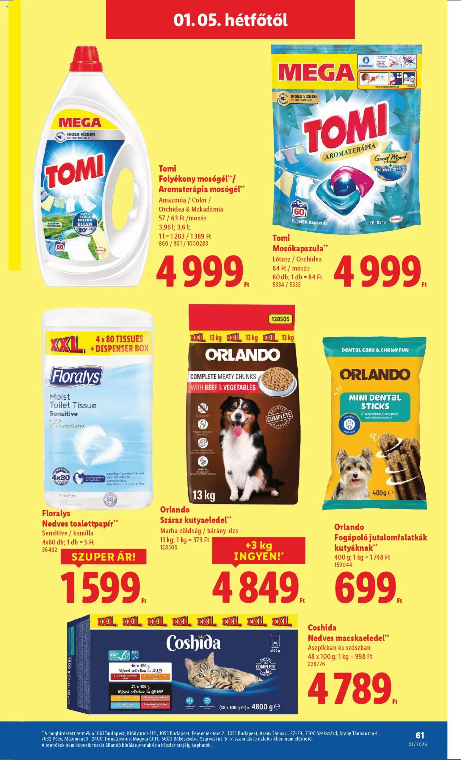 Lidl akciós ujság - amely érvényes a következő dátumtól: 02.01.2026 | Oldal: 61 | Termékek: Orchidea, Macskaeledel, Mosógél, Mosókapszula