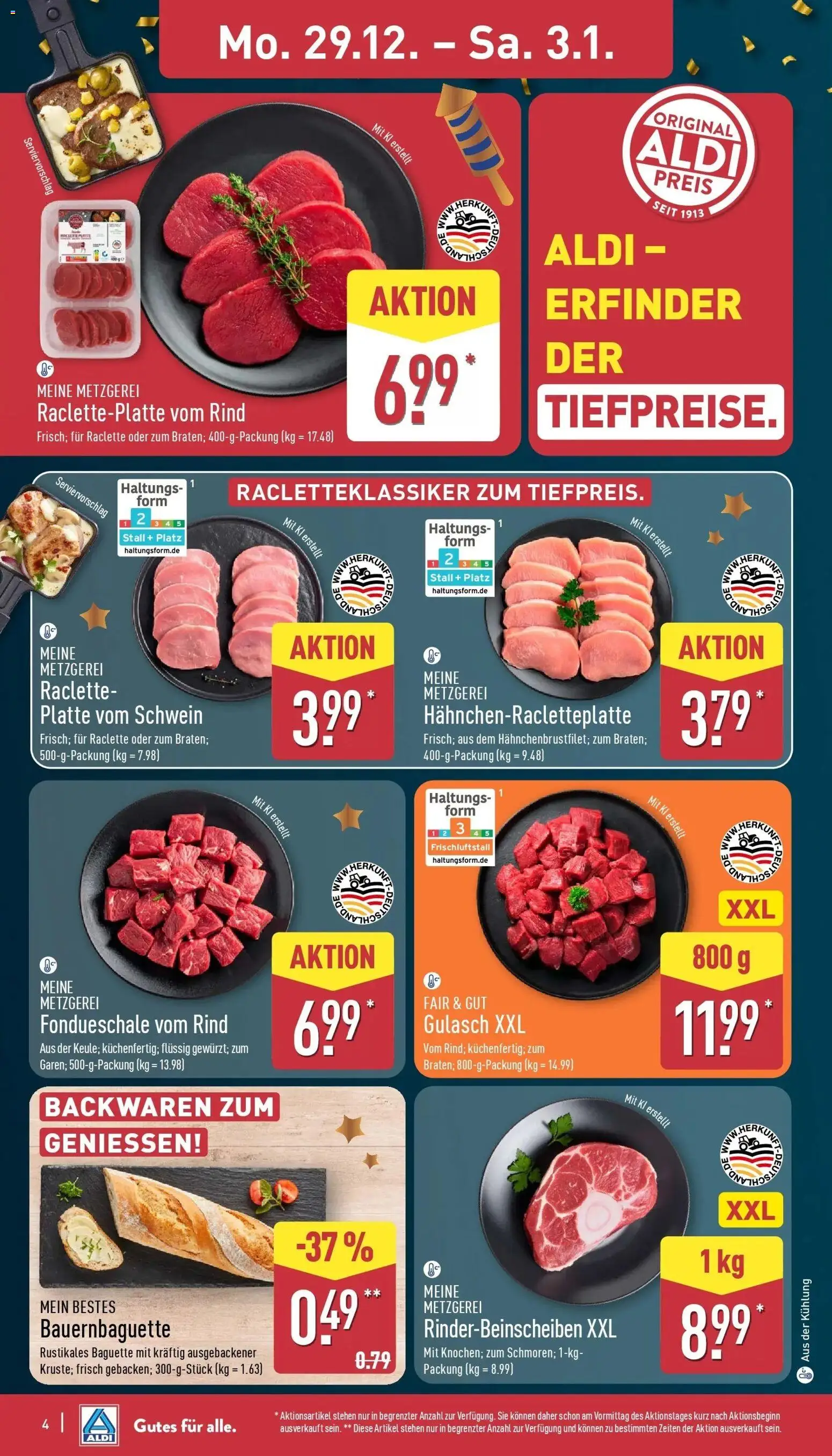Aldi - ALDI Nord: Wochenangebote – gültig ab 28.12.2025 | Seite: 4 | Produkte: Baguette, Gulasch, Raclette