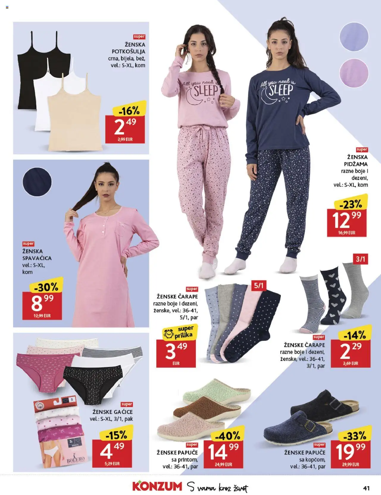 Konzum katalog | vrijedi od 22.10.2025 | Stranica: 41 | Proizvodi: Gaćice, Čarape, Pidžama, Papuče