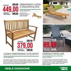 Pogląd oferty "Abra meble gazetka" - ważna od 24.04.2026 | Strona: 7 | Produkty: Ławka drewniana, Leżak, Krzesło, Meble ogrodowe