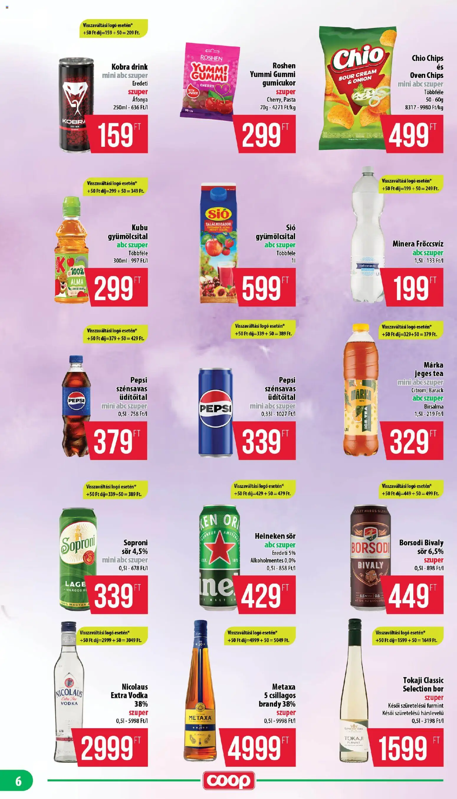 COOP akciós ujság - amely érvényes a következő dátumtól: 13.11.2025 | Oldal: 6 | Termékek: Őszibarack, Pepsi, Meggy, Ice tea