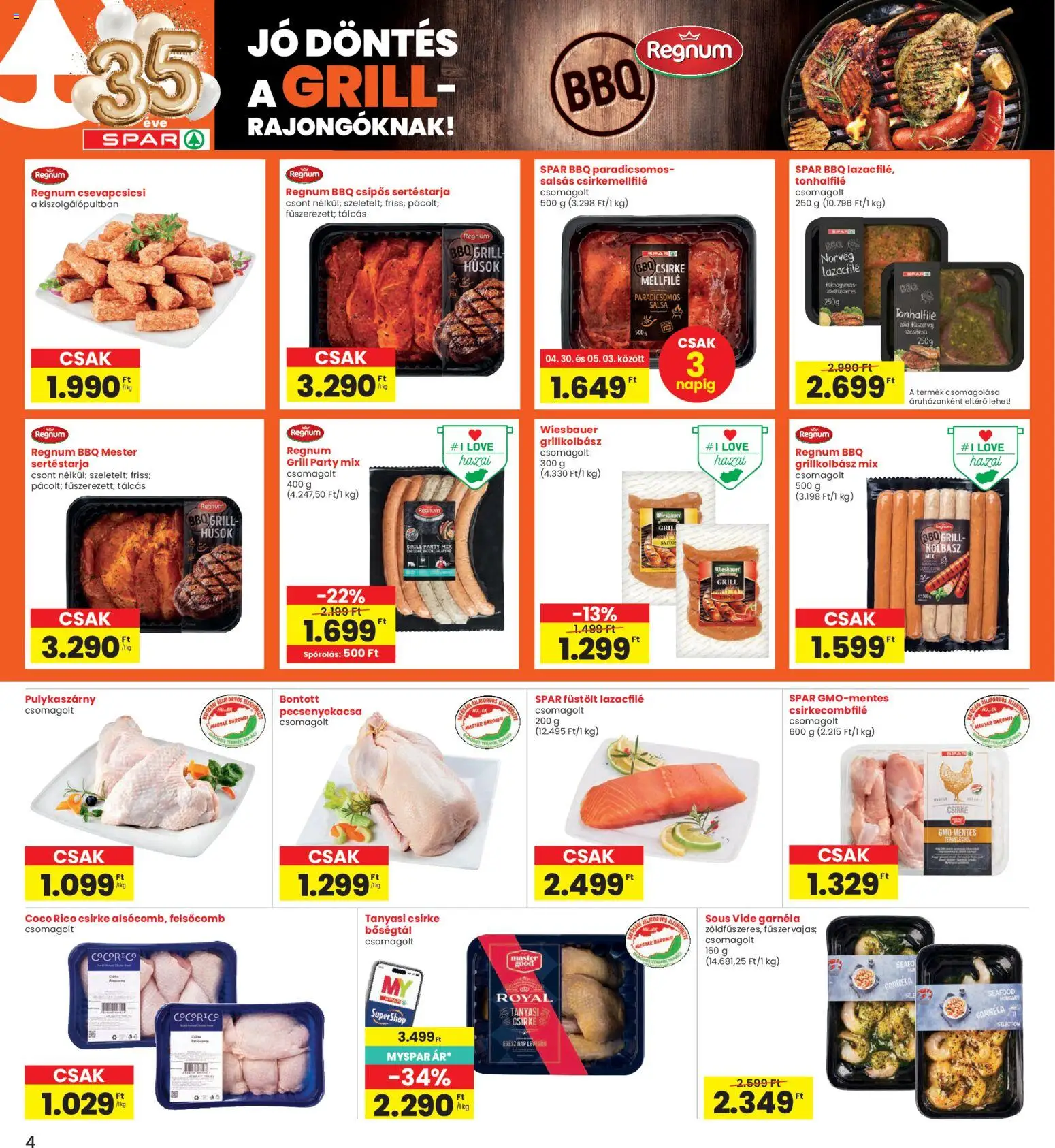 Interspar akciós ujság - amely érvényes a következő dátumtól: 30.04.2026 | Oldal: 4 | Termékek: Kolbász, Grillkolbász, Grill, Paradicsomos salsa