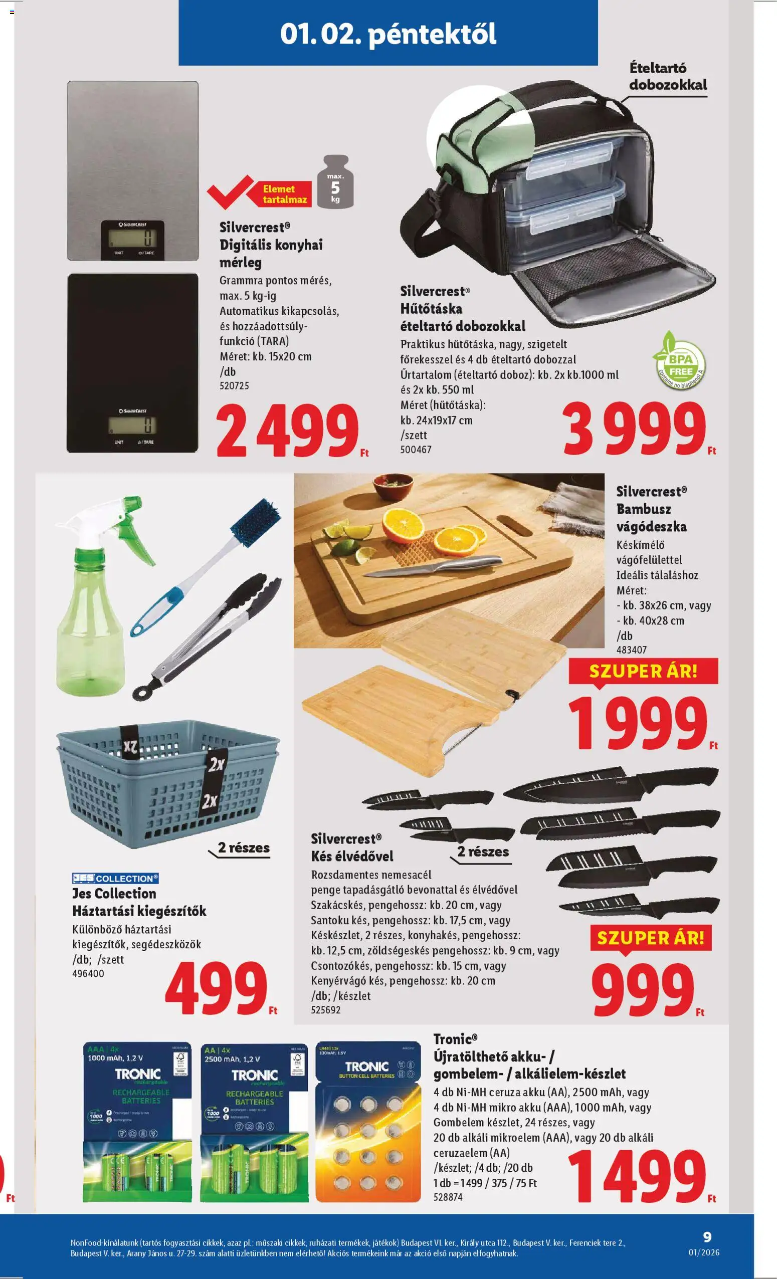 Lidl akciós ujság - amely érvényes a következő dátumtól: 02.01.2026 | Oldal: 9 | Termékek: Ceruzaelem, Vágódeszka, Doboz, Kés