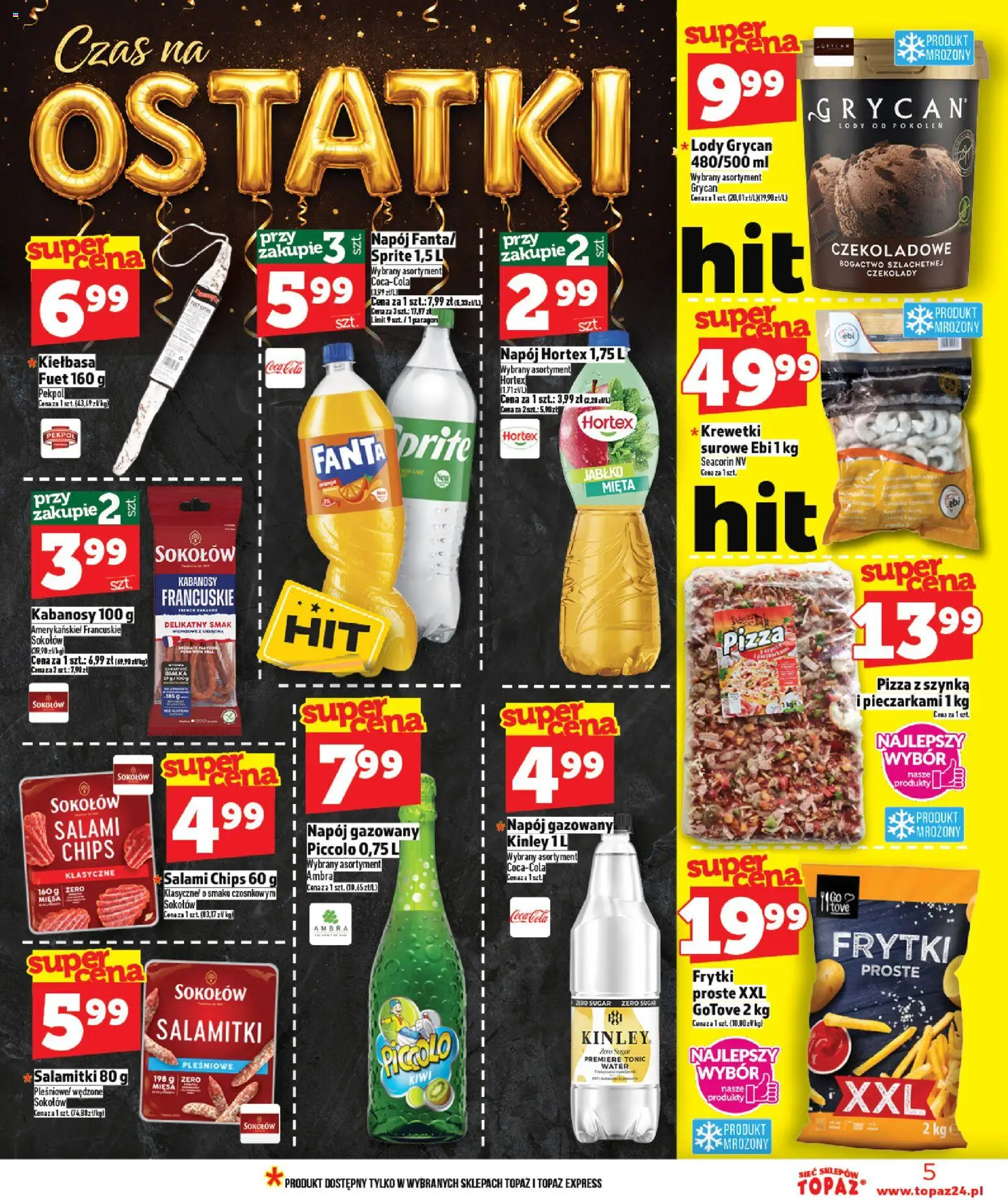 Topaz Gazetka - Ceny małe na stałe od 12.02.2026 | Strona: 5 | Produkty: Lody Grycan, Szynka, Mięta, Kiwi