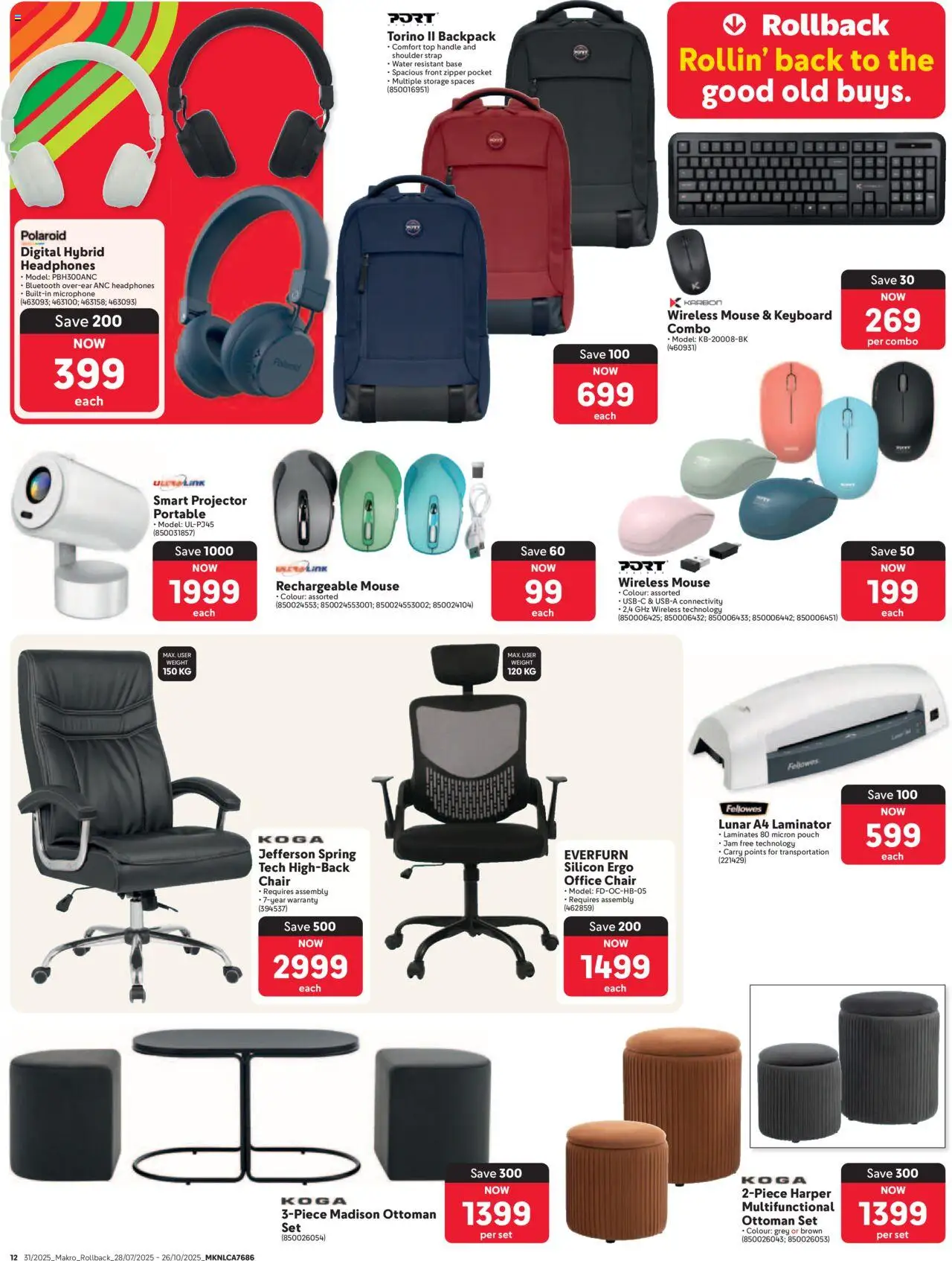 Makro - Rollback Specials │ valid from 28.07.2025 | Page: 12 | Products: Microphone, Laminator, Chair, Ottoman
