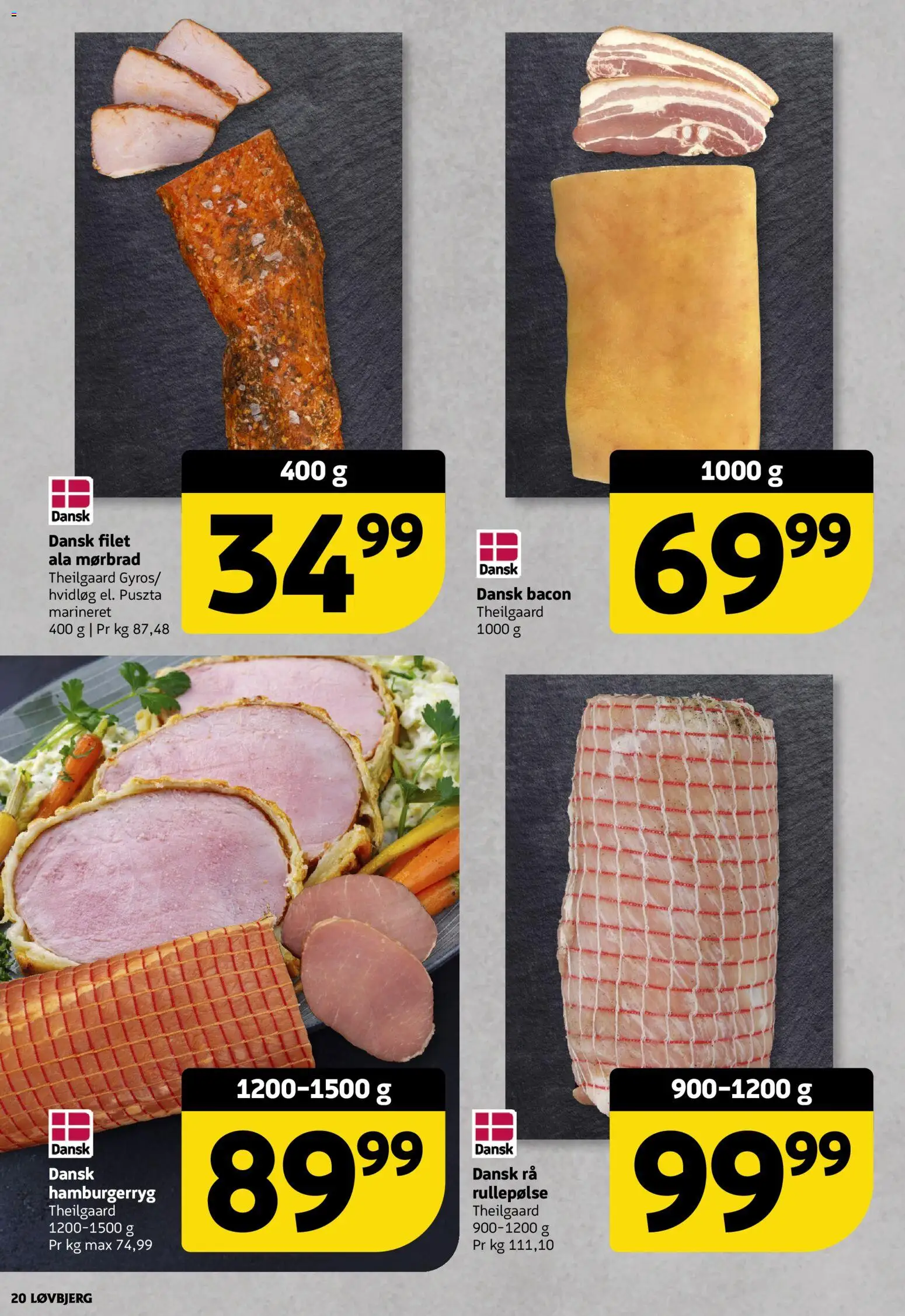 Løvbjerg tilbudsavis – gyldig fra 20.03.2026 | Side: 20 | Produkter: Rullepølse, Hvidløg, Bacon, Hamburgerryg
