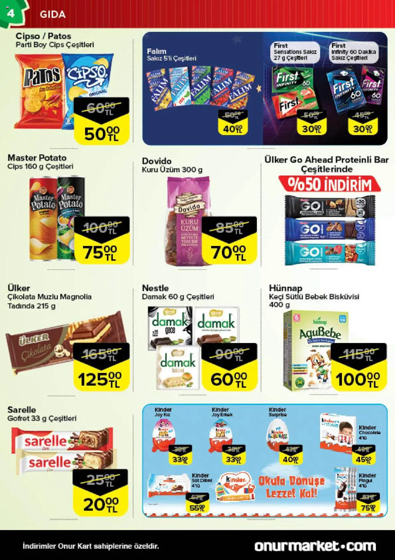 Onur Market Katalog - Bursa - 16.09.2025 tarihinden itibaren geçerlidir | Sayfa: 4 | Ürünler: Gofret, Çikolata, Cips, Üzüm