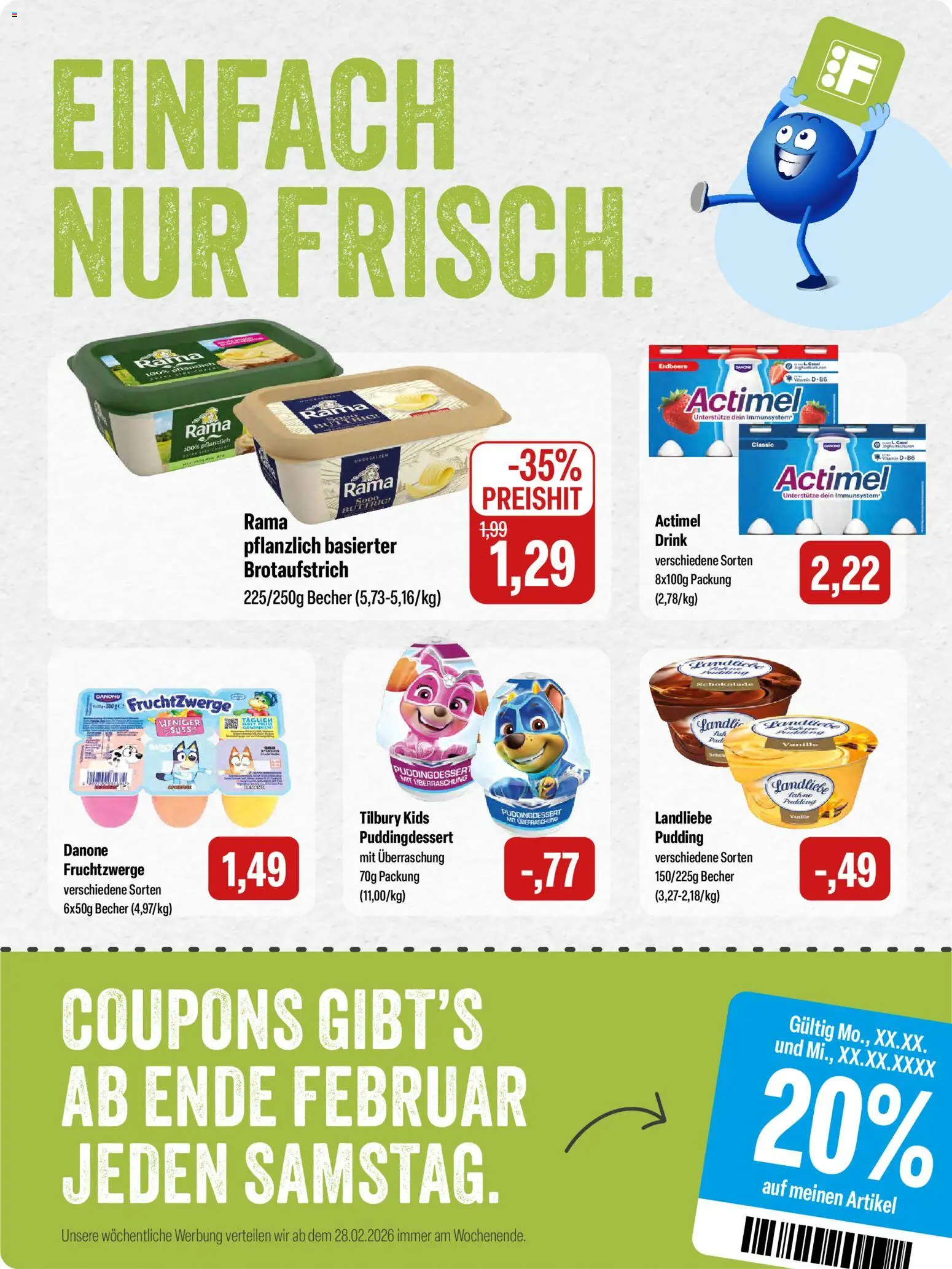 Feneberg Angebote – gültig ab 19.02.2026 | Seite: 6 | Produkte: Actimel, Schokolade, Fruchtzwerge, Pudding