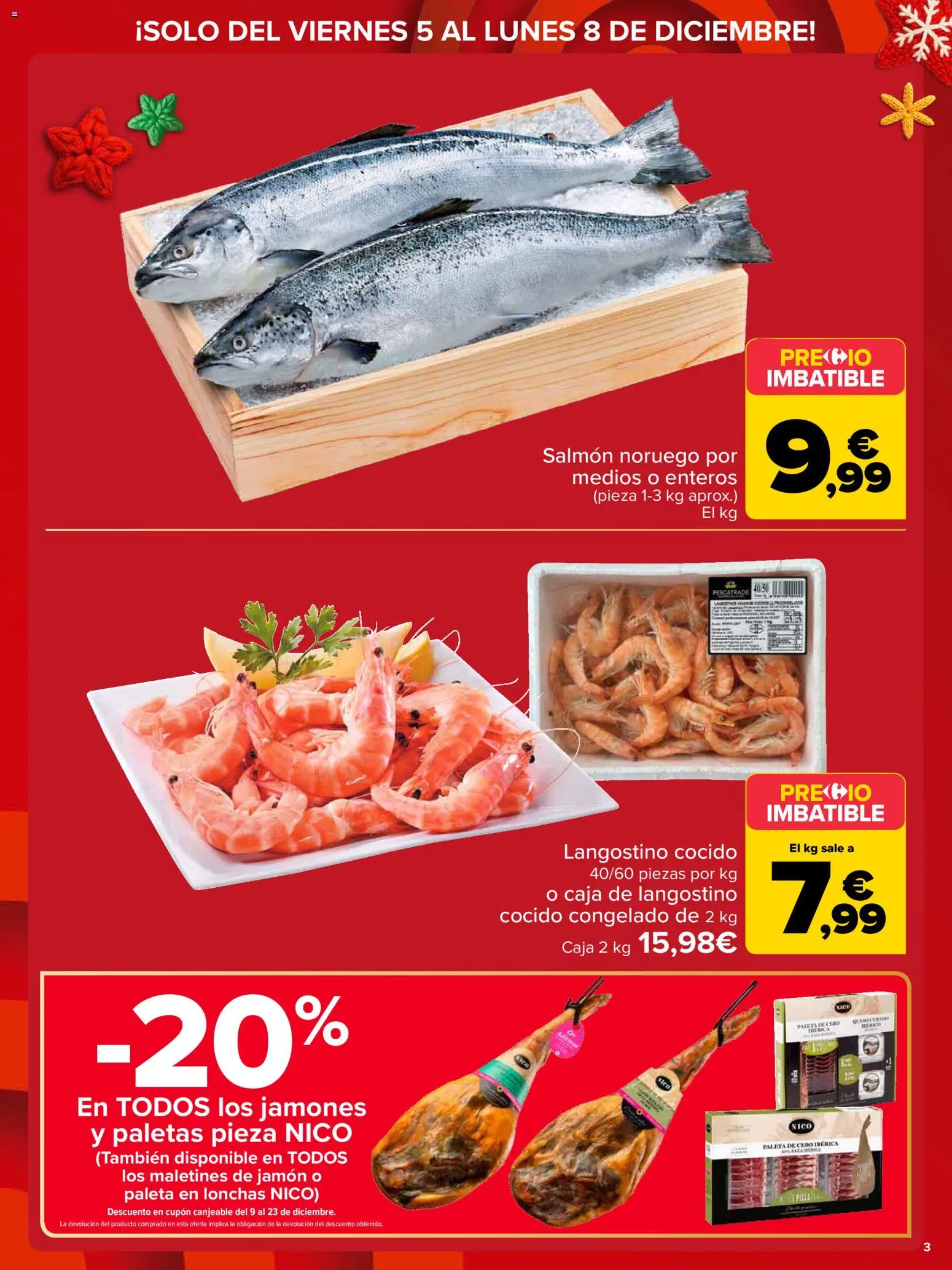 Carrefour folleto │ válido desde el 05.12.2025 | Página: 3 | Productos: Jamón, Caja, Langostino
