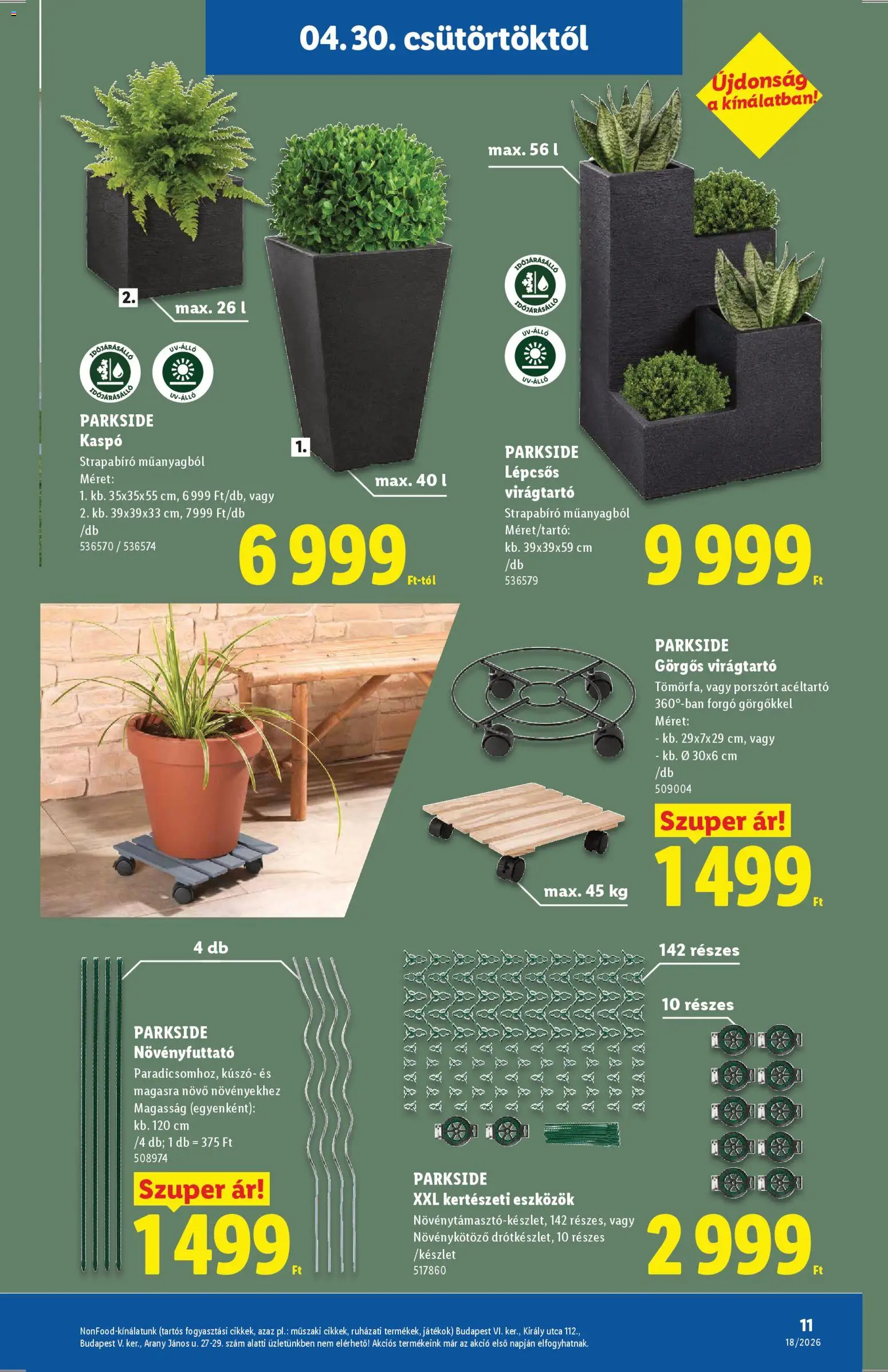 Lidl akciós ujság - amely érvényes a következő dátumtól: 30.04.2026 | Oldal: 11 | Termékek: Parkside, Virágtartó, Játékok, Kaspó