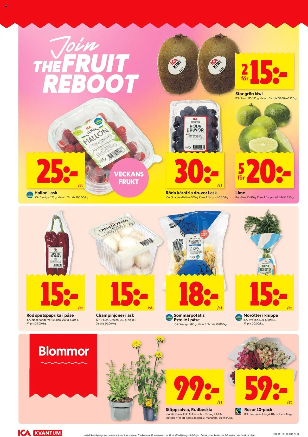 ICA Kvantum reklamblad aktuell från 21.07.2025 | Sida: 4 | Produkter: Potatis, Kiwi, Lime, Hallon
