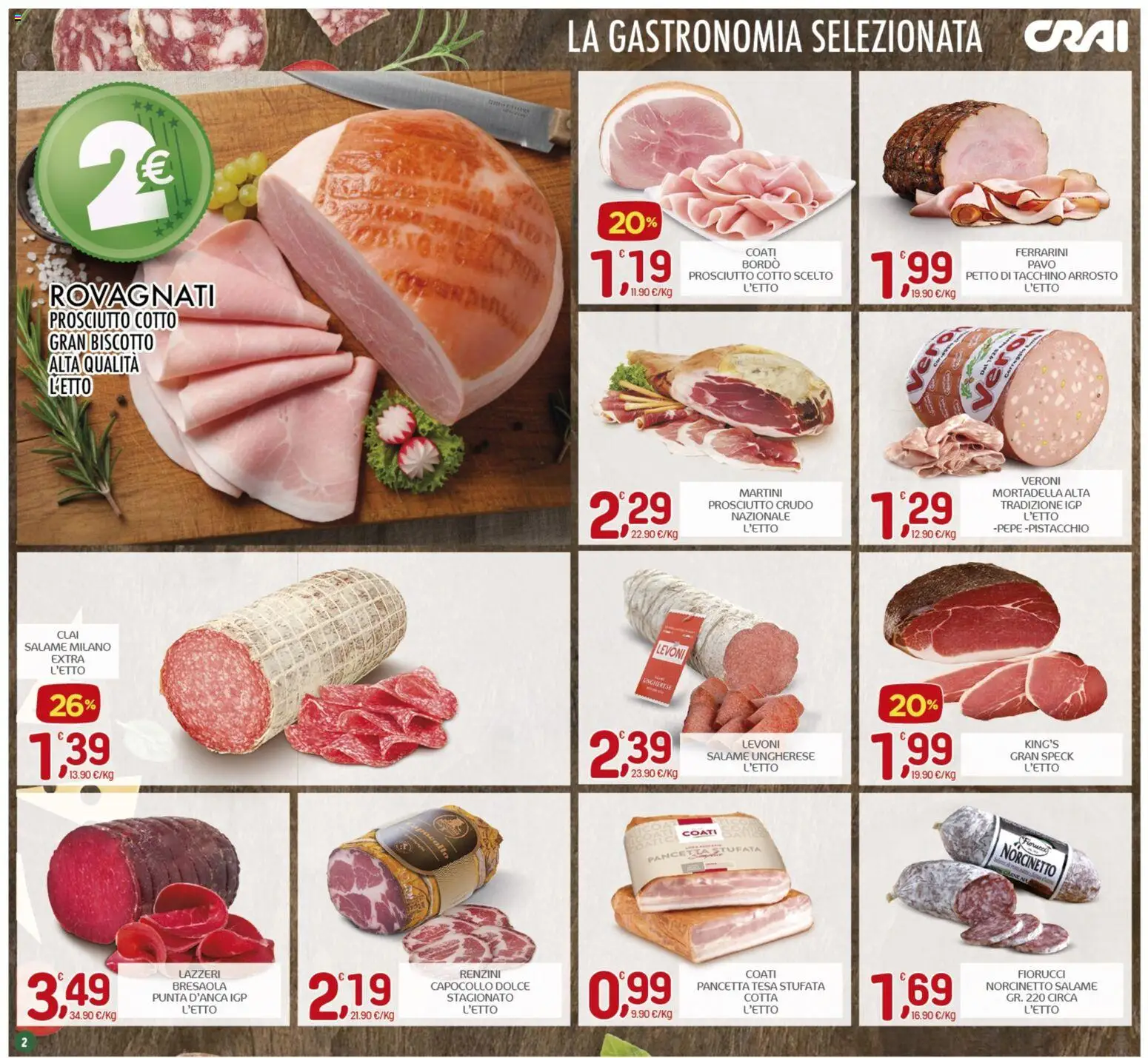 Volantino CRAI del 22.01.2026 | Pagina: 2 | Prodotti: Prosciutto Cotto, Bresaola, Pancetta, Mortadella