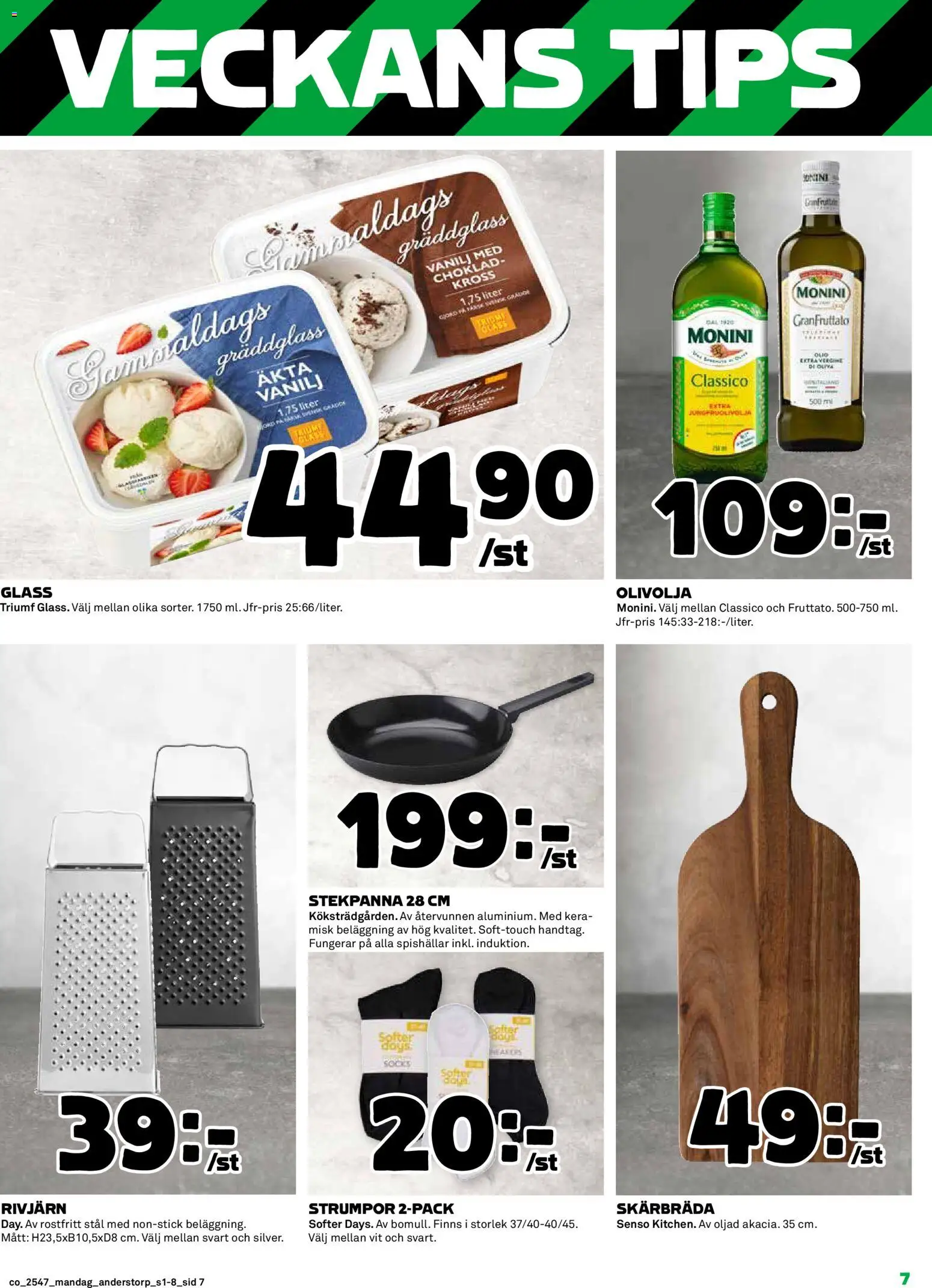 Coop reklamblad aktuell från 17.11.2025 | Sida: 7 | Produkter: Olivolja, Choklad, Glass, Stekpanna