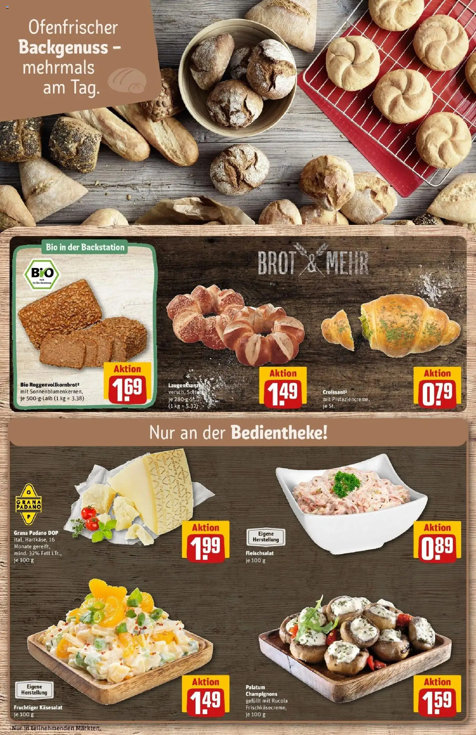 Rewe Prospekt Gründau / Lieblos	 – gültig ab 30.03.2026 | Seite: 13 | Produkte: Rucola, Croissant, Champignons, Brot