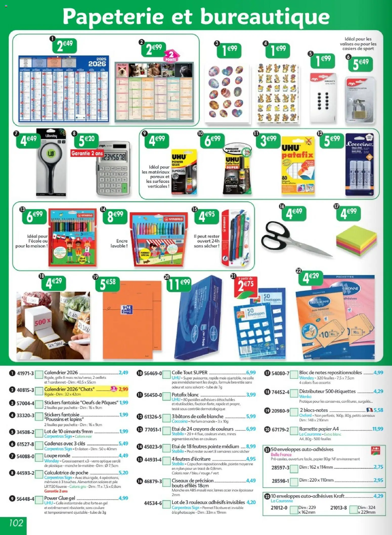 {H1} | Page: 102 | Produits: Amande, Mais, Colle, Ciseaux