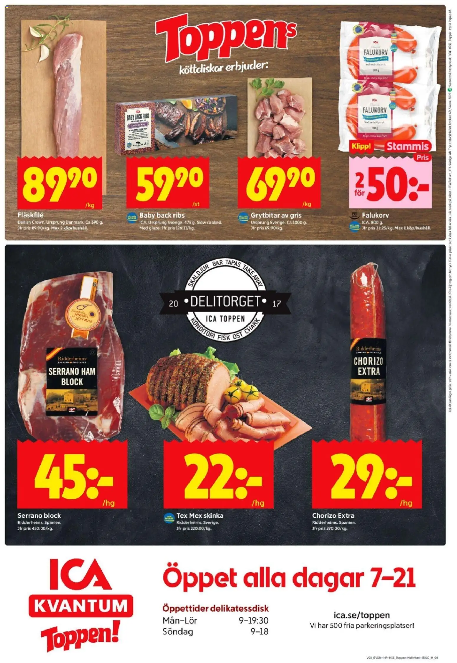 ICA Kvantum reklamblad aktuell från 12.01.2026 | Sida: 12 | Produkter: Falukorv, Ost, Skinka, Chorizo