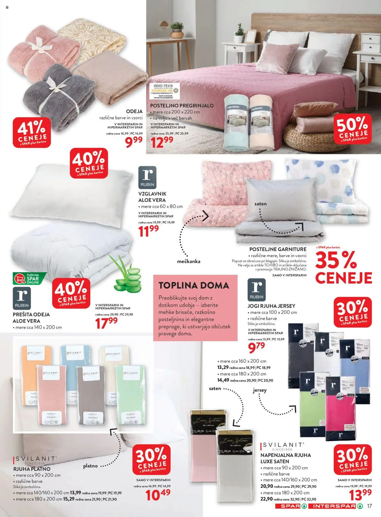 Novi Spar katalog ponudbe – veljaven od 10.09.2025 | Stran: 17 | Izdelki: Prešita odeja, Pregrinjalo, Rjuha, Jogi