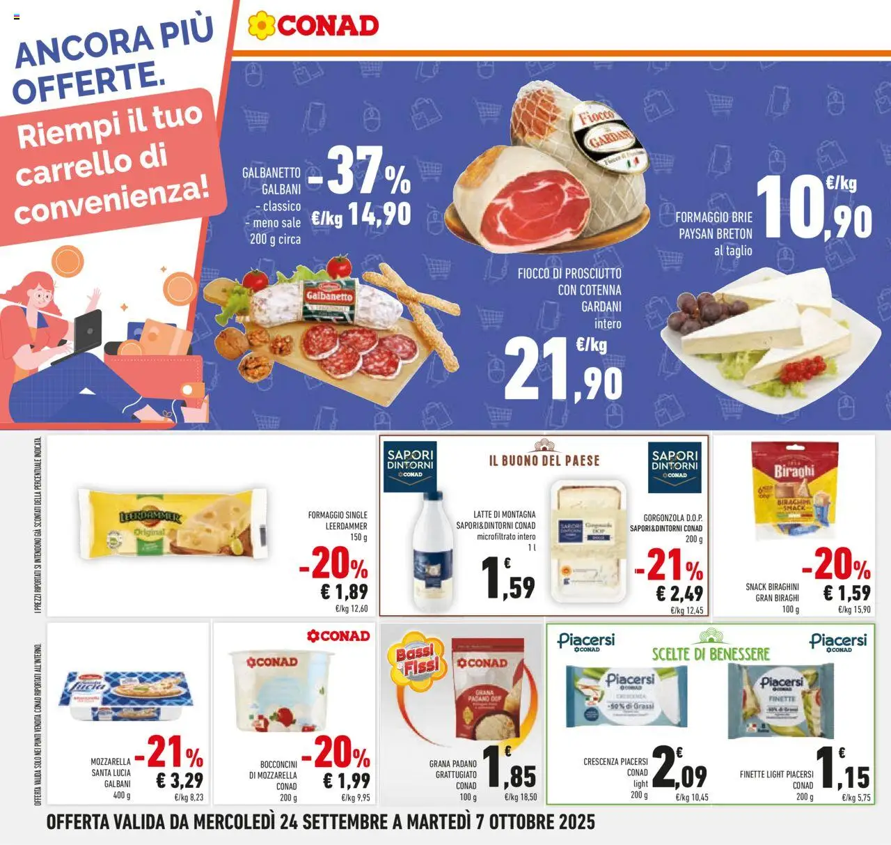 Volantino Conad del 24.09.2025 | Pagina: 30 | Prodotti: Latte, Formaggio, Carrello, Crescenza