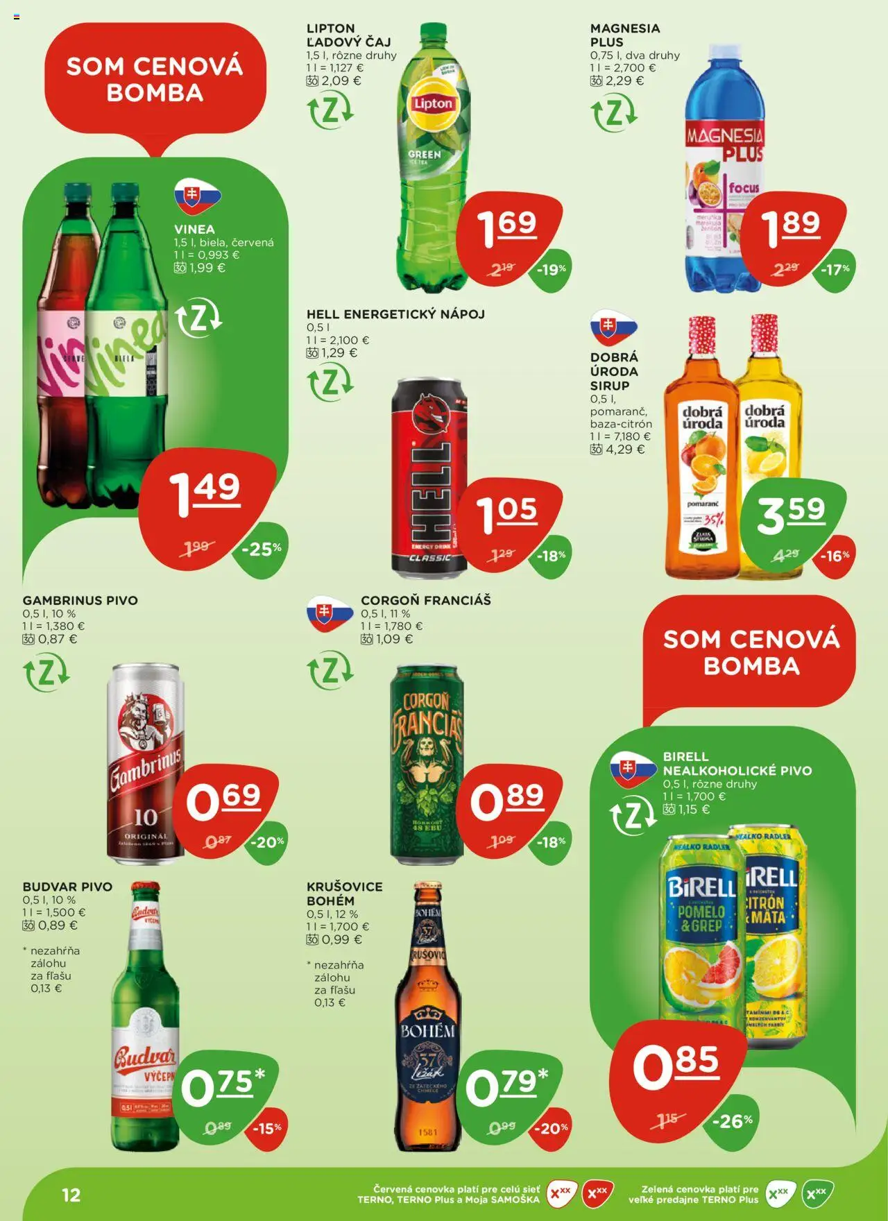 Terno leták │ platný od 19.06.2025 | Strana: 12 | Produkty: Birell, Budvar, Corgoň, Grep