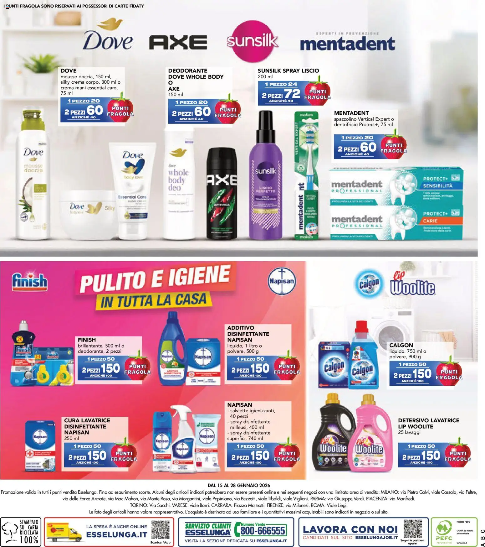 Volantino Esselunga S del 15.01.2026 | Pagina: 12 | Prodotti: Spray disinfettante, Deodorante, Spazzolino, Doccia