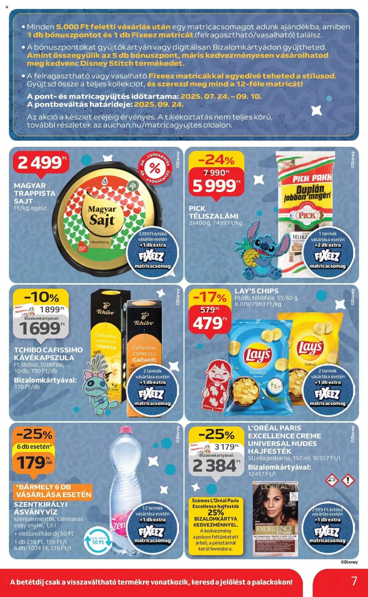 Auchan akciós ujság - amely érvényes a következő dátumtól: 21.08.2025 | Oldal: 7 | Termékek: Chips, Kávékapszula, Pick, Sajt