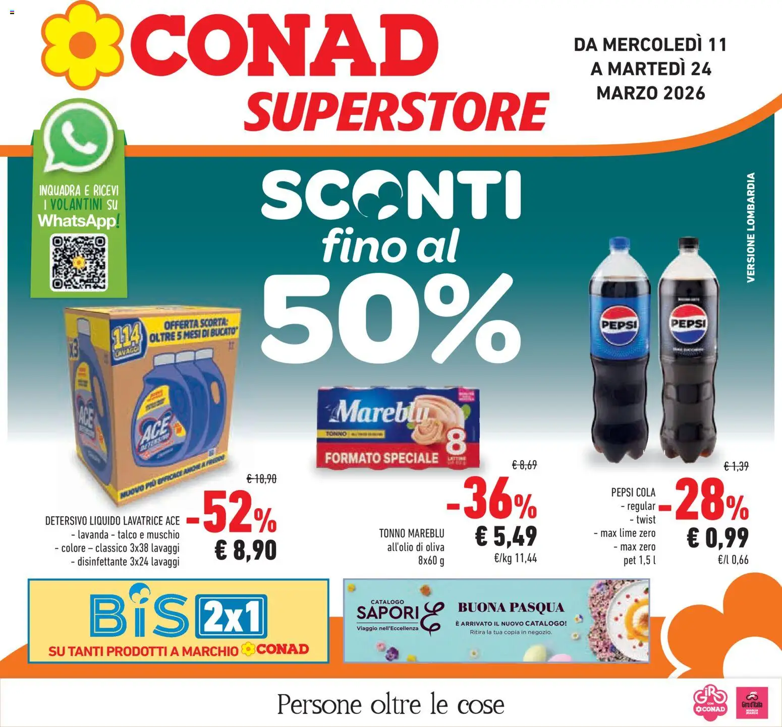 Volantino Conad del 11.03.2026 | Pagina: 1 | Prodotti: Talco, Lime, Lavatrice, Tonno