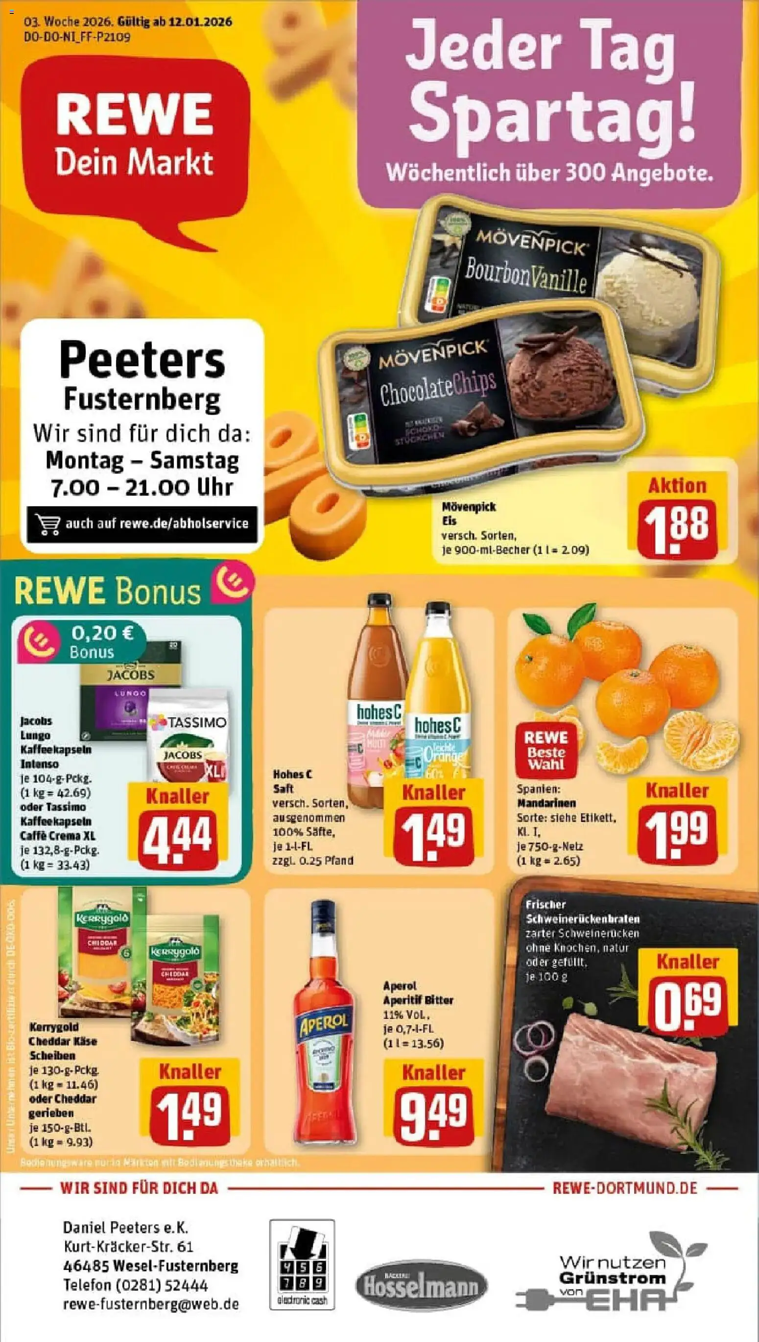 Rewe prospekt Wesel	 – gültig ab 11.01.2026 | Seite: 1 | Produkte: Theke, Eis, Telefon, Uhr