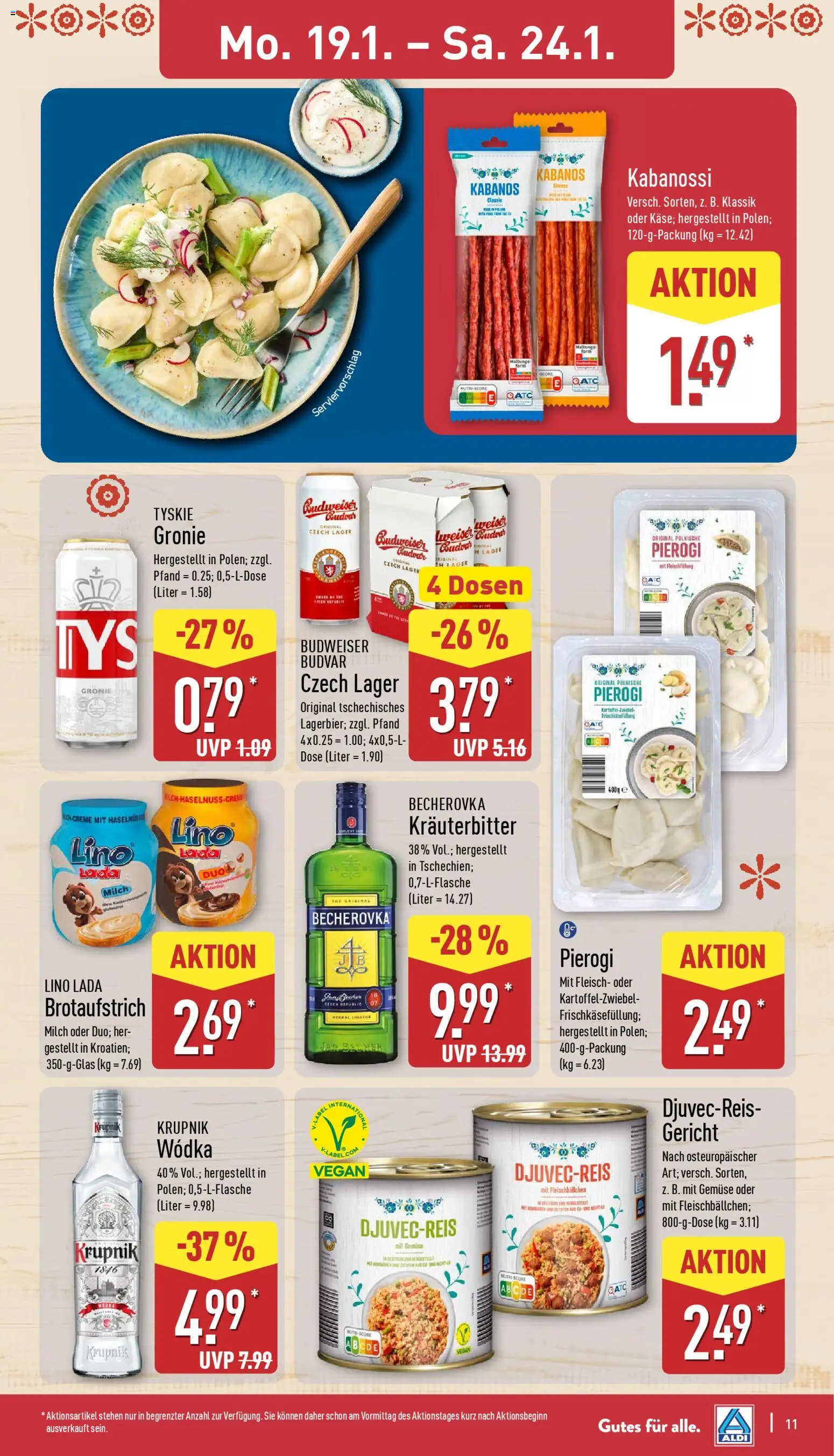 Aldi Prospekt 	 – gültig ab 19.01.2026 | Seite: 11 | Produkte: Milch, Gemüse, Fleisch, Frischkase