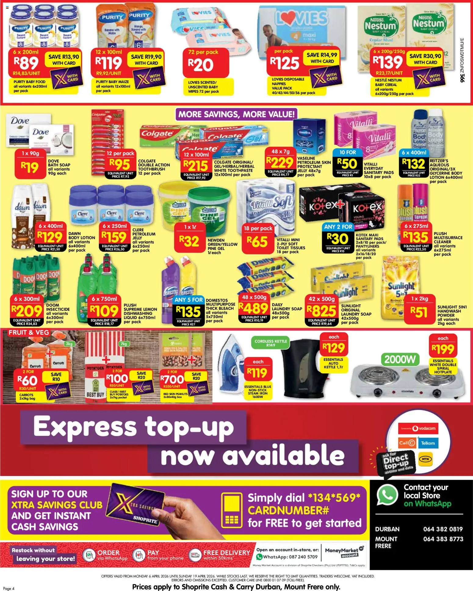 New Shoprite catalogue – valid from 06.04.2026 | Page: 4 | Products: Iron, Toilet, Bath, Paper