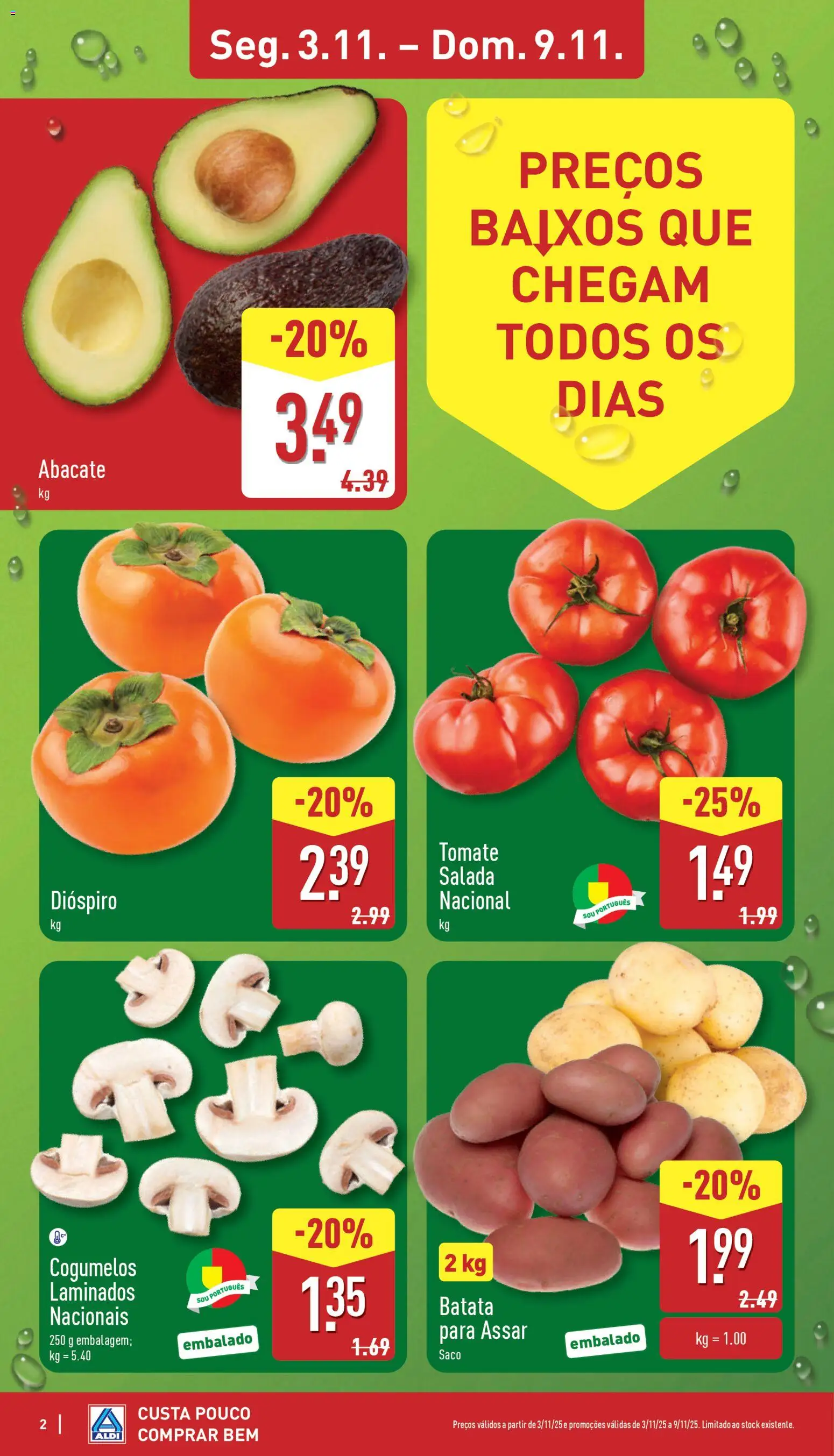 Aldi folheto │ válido de 03.11.2025 | Página: 2 | Produtos: Batata, Abacate, Tomate, Salada