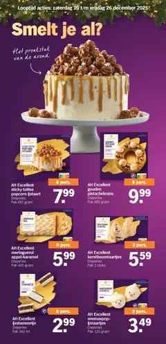 AH Excellent sticky toffee popcorn ijstaart, Diepvries Pak 697 gram - Voorbeeld van een folder van Albert Heijn, geldig van 20.12.2025 | Pagina: 19