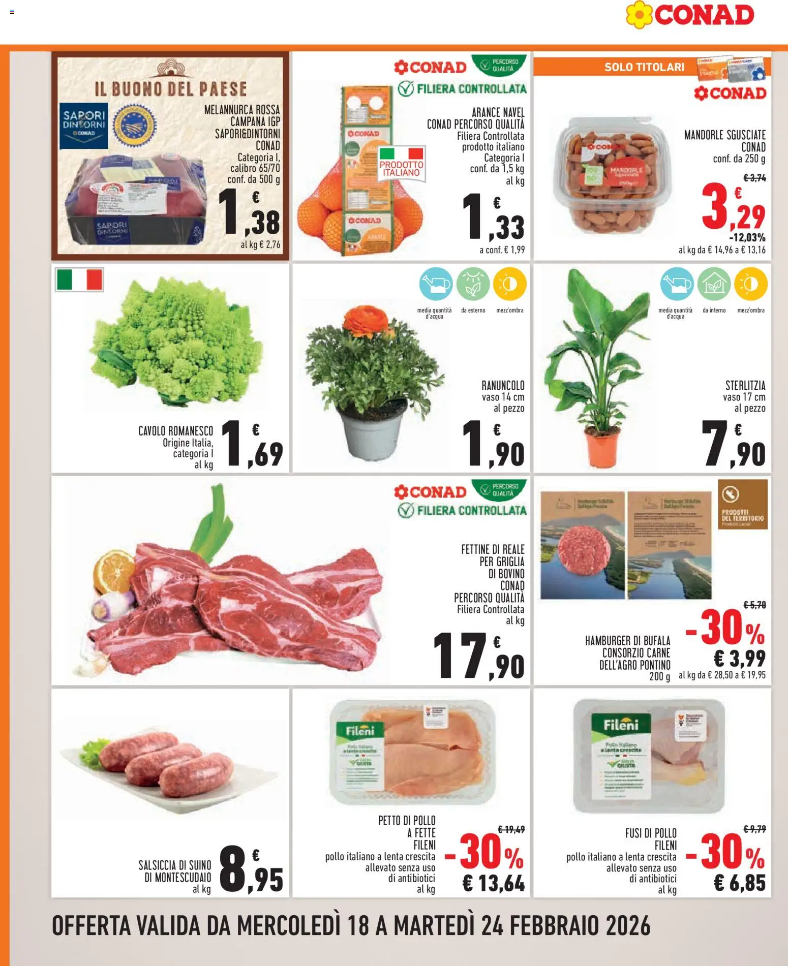 Volantino Conad del 18.02.2026 | Pagina: 2 | Prodotti: Petto di Pollo, Pollo, Cavolo, Mandorle