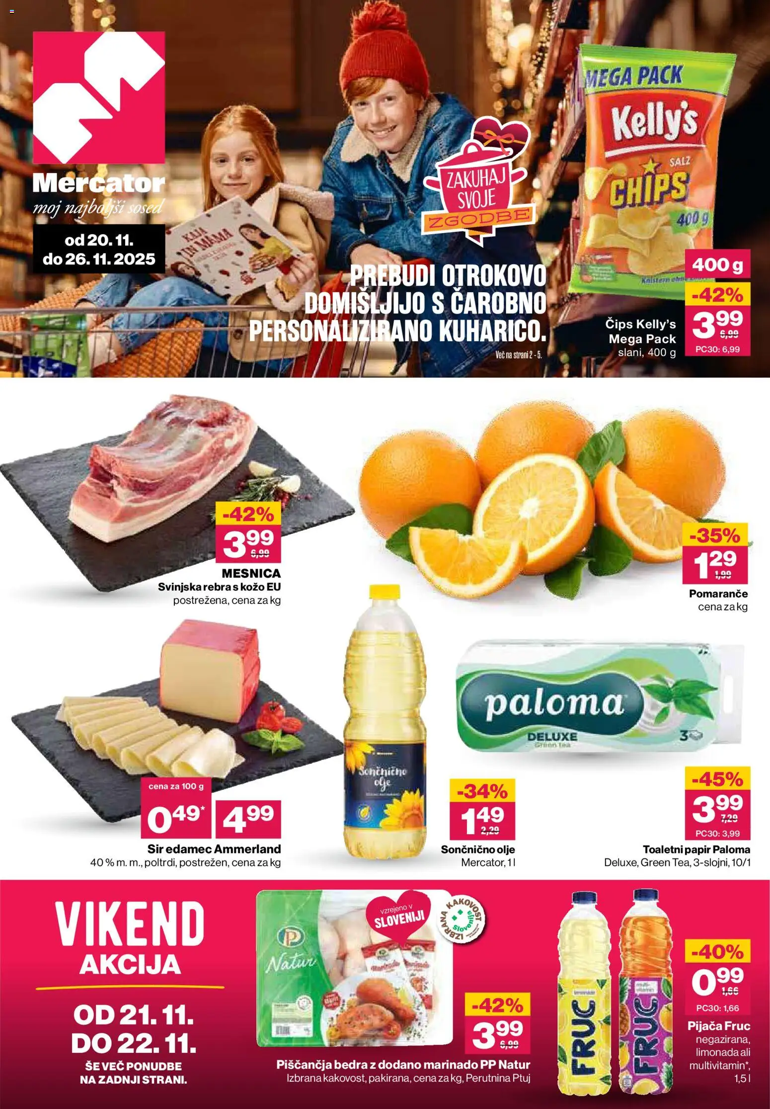 Novi Mercator katalog ponudbe – veljaven od 20.11.2025 | Stran: 1 | Izdelki: Edamec, Piščančja bedra, Sir, Olje