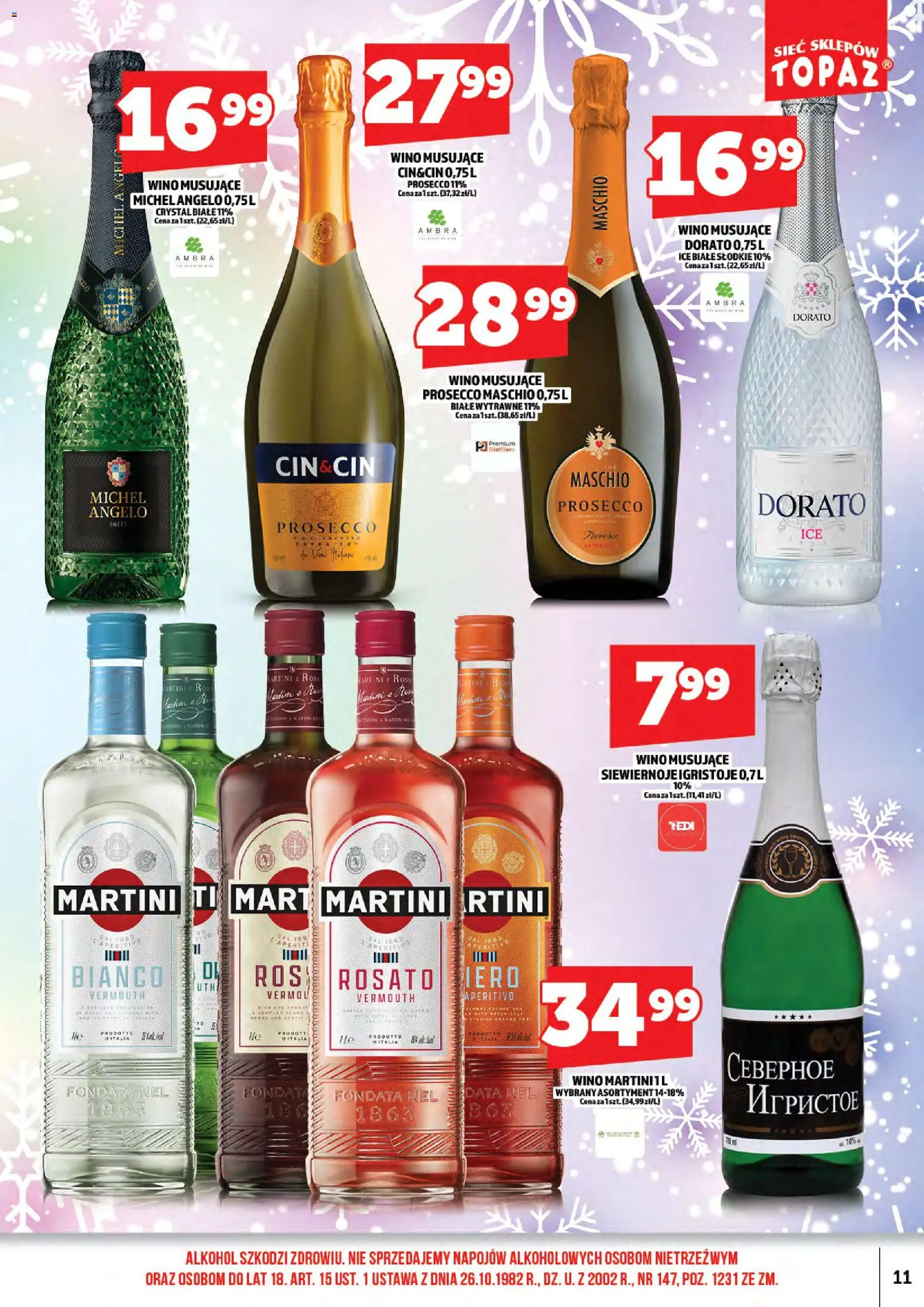 Topaz Gazetka alkoholowa od 16.01.2026 | Strona: 13 | Produkty: Martini, Wino, Alkohol, Prosecco