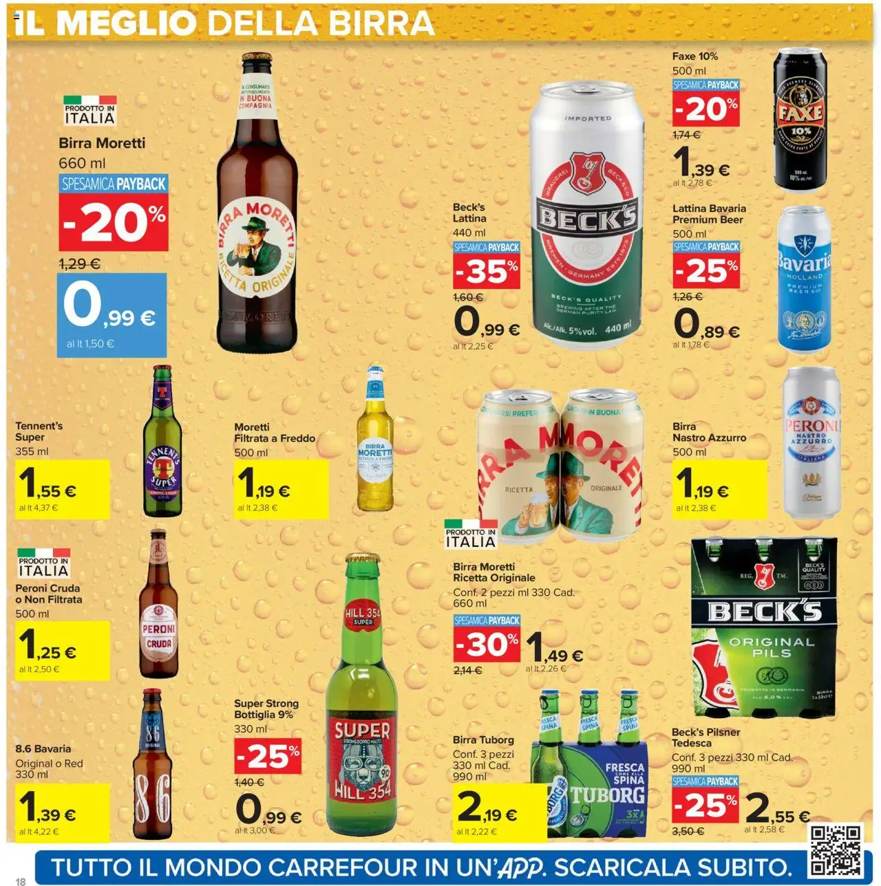 Volantino Carrefour del 20.10.2025 | Pagina: 18 | Prodotti: Tennent's, Birra, Birra Moretti, The