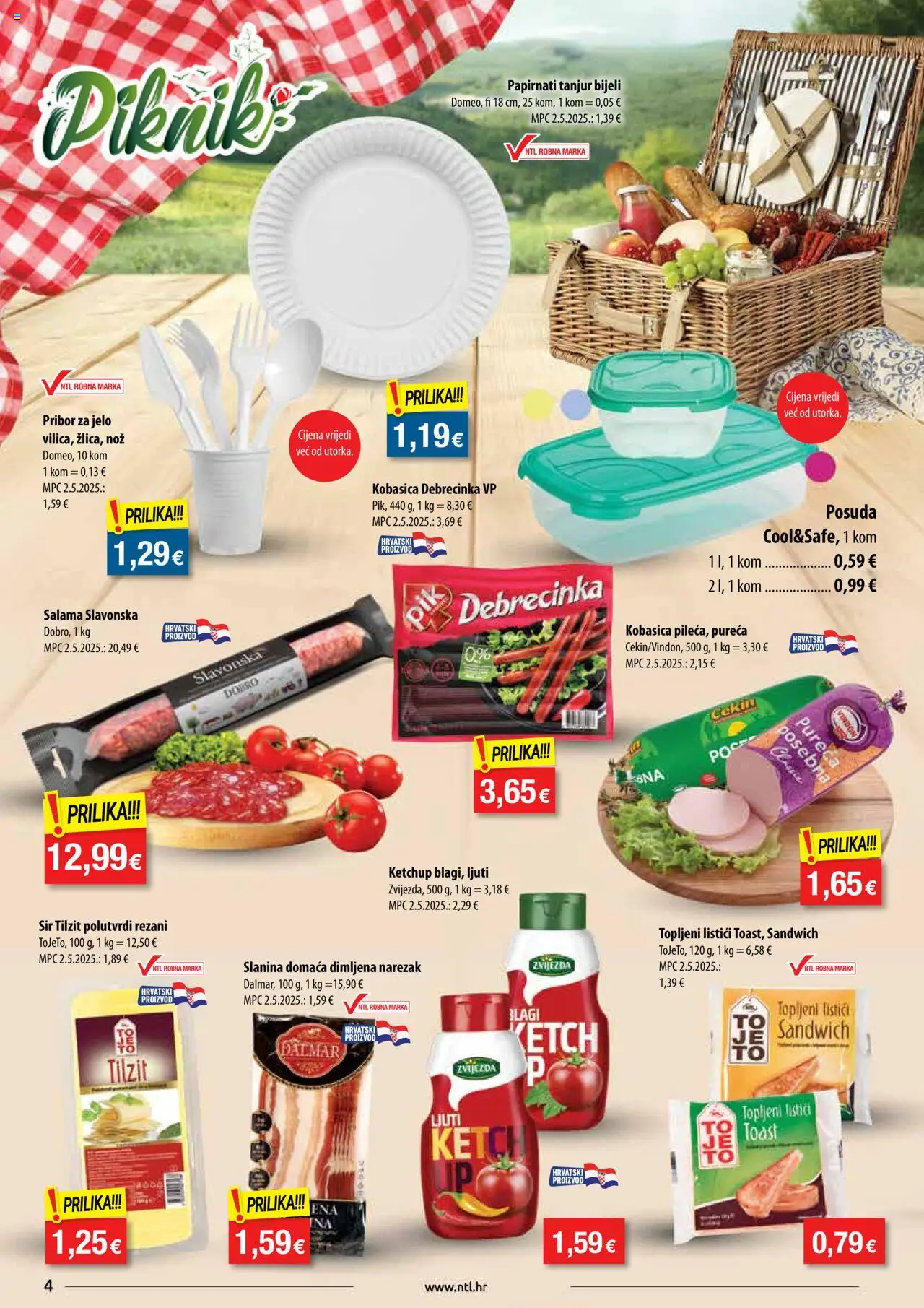 NTL katalog | vrijedi od 13.08.2025 | Stranica: 4 | Proizvodi: Sir, Toast, Kobasica, Pribor za jelo