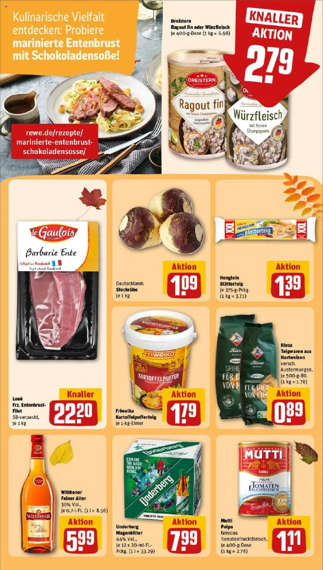 Rewe prospekt Gotha	 – gültig ab 13.10.2025 | Seite: 17 | Produkte: Champignons, Pasta, Ente, Underberg