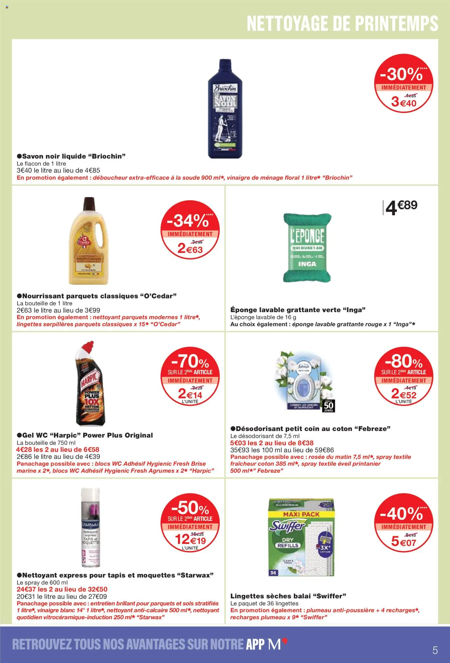 {H1} | Page: 5 | Produits: Coton, Eponge, Vinaigre blanc, Balai Swiffer