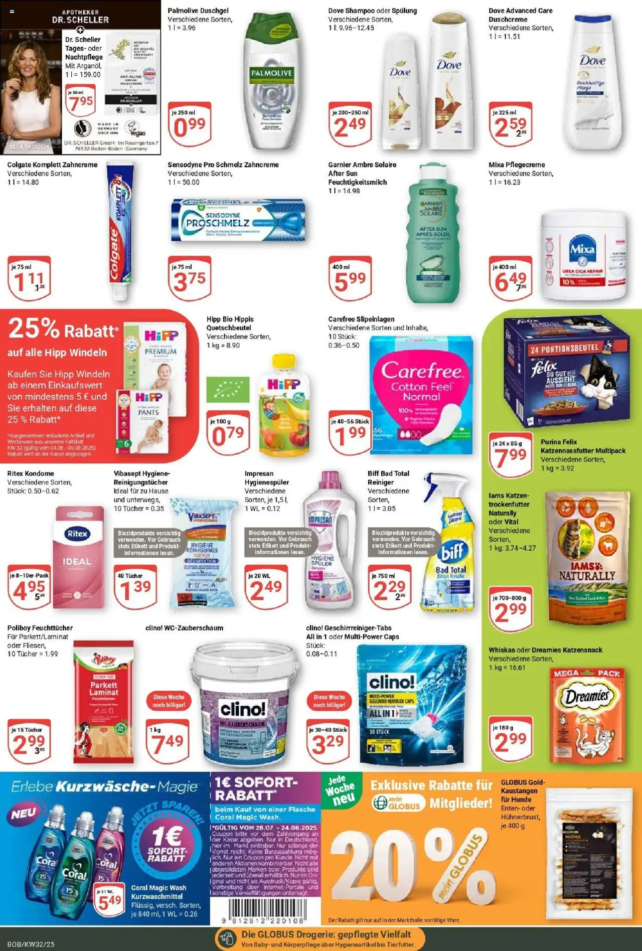 Globus prospekt Bobenheim-Roxheim	 - gültig ab dem 03.08.2025 | Seite: 21 | Produkte: Coral, Reinigungstücher, Duschcreme, Whiskas