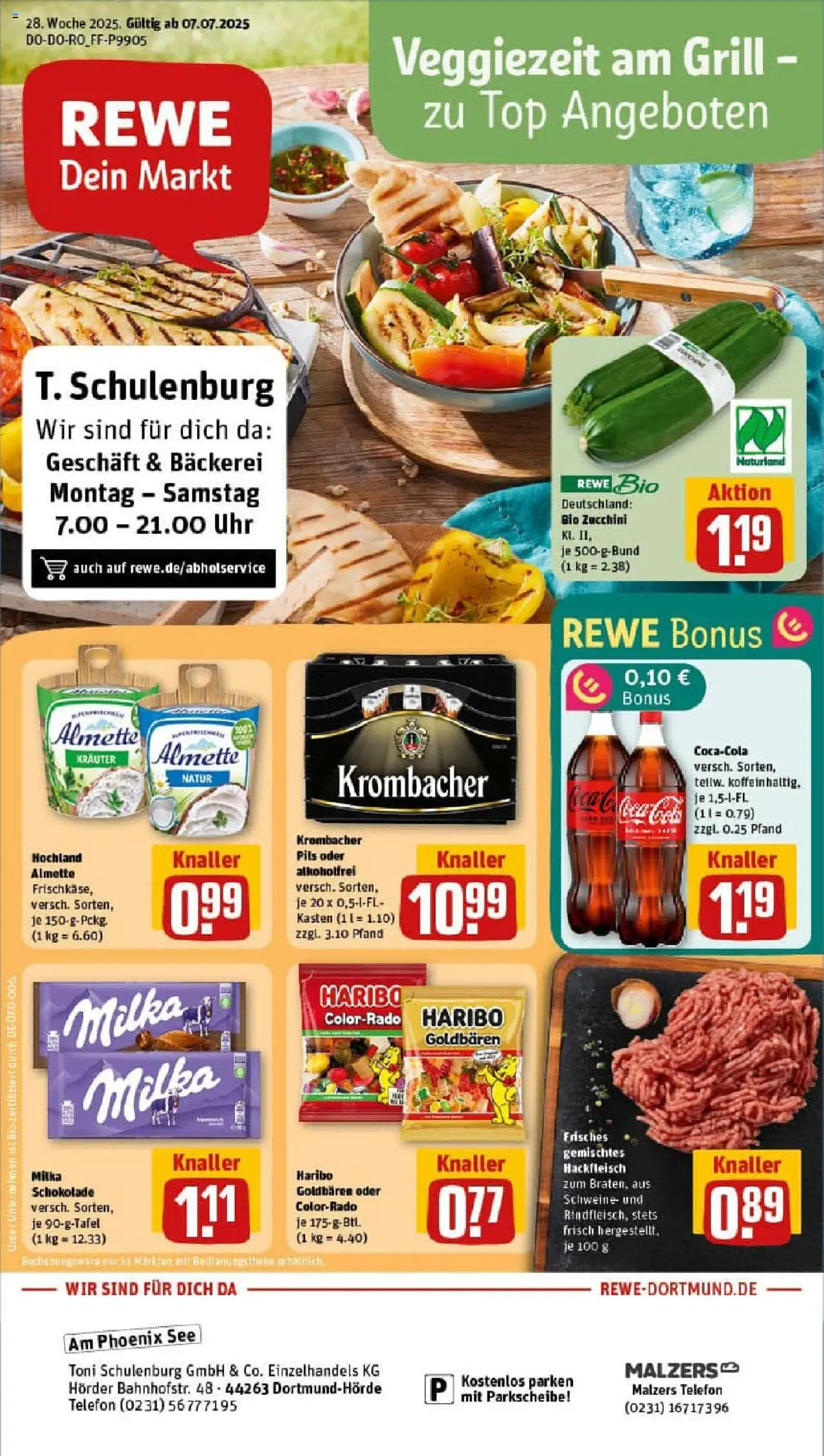 Rewe prospekt Dortmund	 - gültig ab dem 06.07.2025 | Seite: 1 | Produkte: Grill, Bäckerei, Milka schokolade, Uhr
