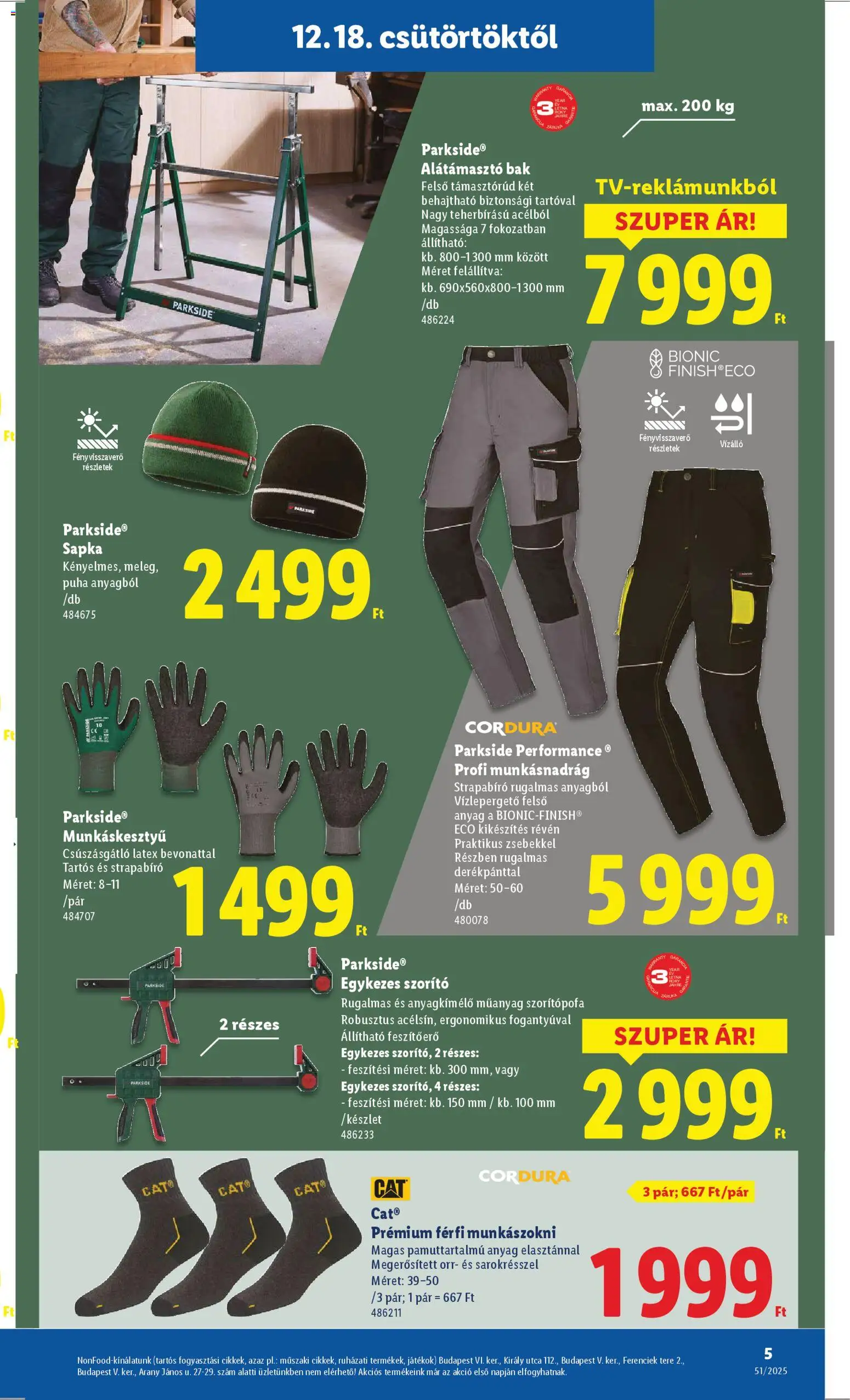 Lidl akciós ujság - amely érvényes a következő dátumtól: 18.12.2025 | Oldal: 5 | Termékek: Parkside, Sapka, Munkásnadrág, Játékok