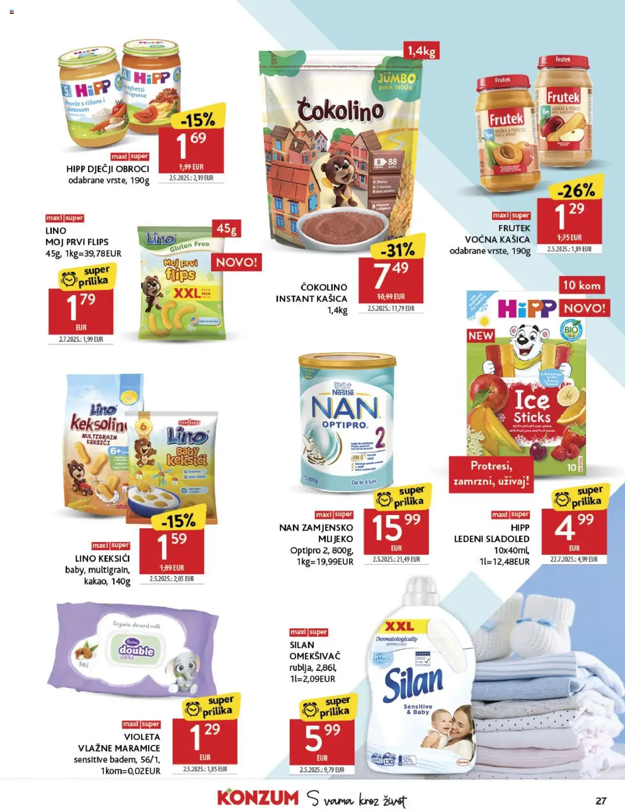 Konzum katalog | vrijedi od 20.08.2025 | Stranica: 27 | Proizvodi: Mlijeko, Omekšivač, Sladoled, Čokolino