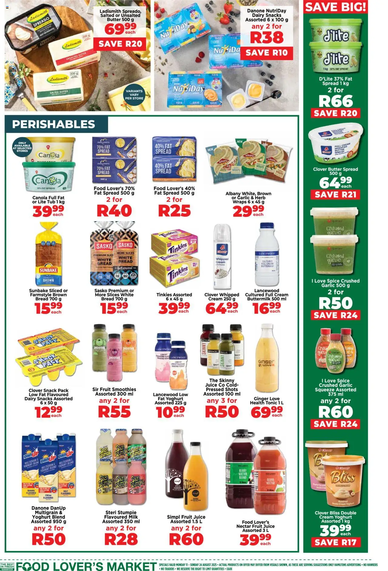 Food Lover's Market Inland Provinces - Specials │ valid from 11.08.2025 | Page: 4 | Products: Tonic, Fat spread, Garlic, Peach