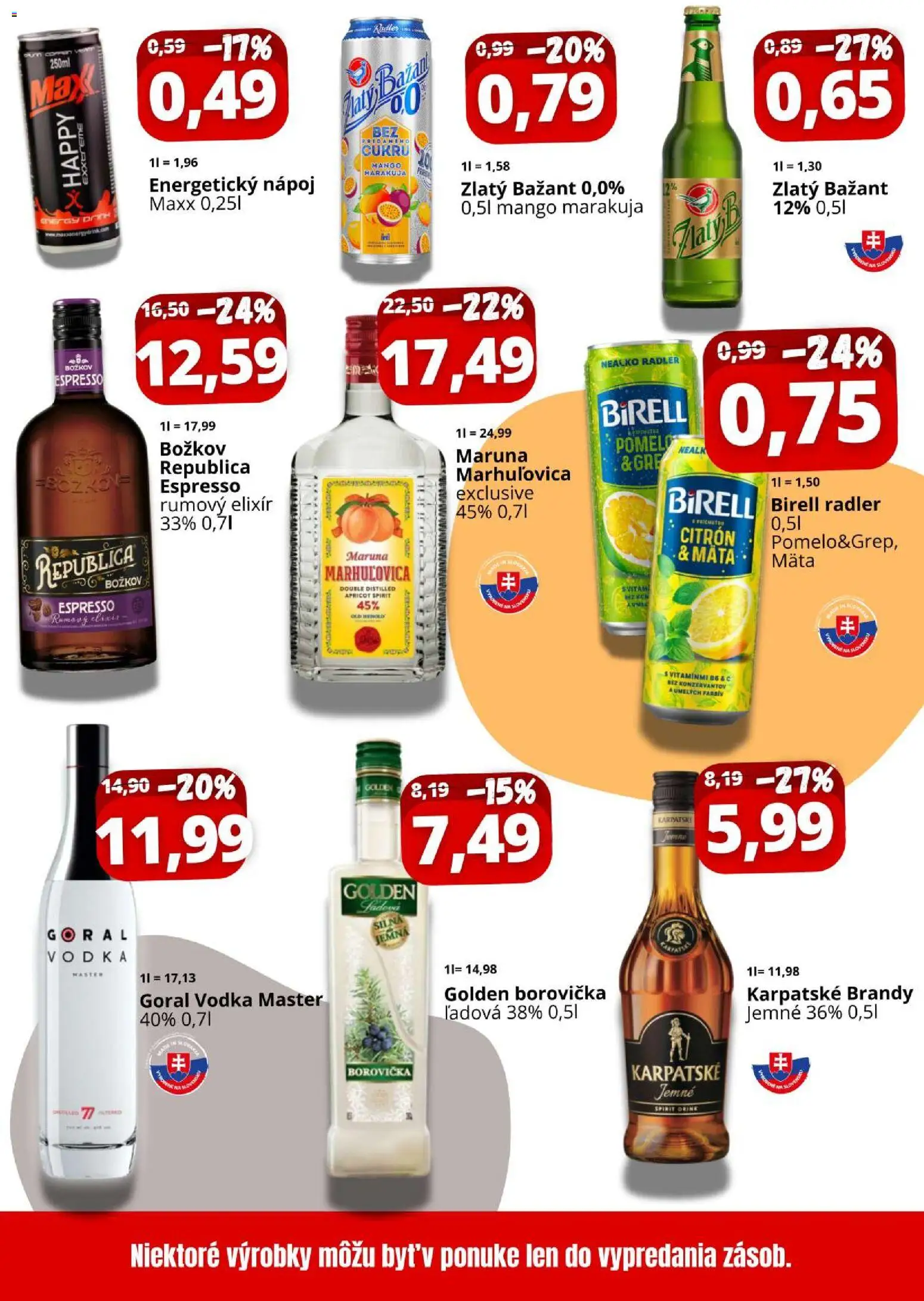 Nové CBA Komfos akcie – leták je platný od 01.12.2025 | Strana: 3 | Produkty: Borovička, Republica, Pomelo, Energetický nápoj